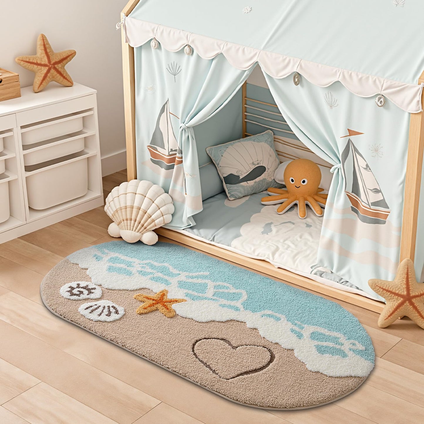 Bathroom Rugs, Non Slip Bath Mat Ultra Soft Washable Absorbent Quick Dry, Ocean Theme Collection