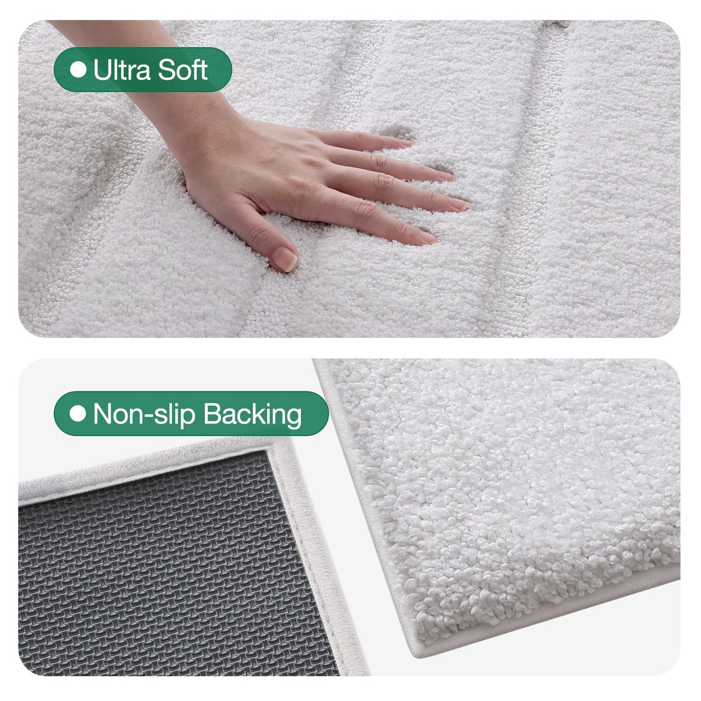 LUMI Non-Slip Skin-Friendly Bathroom Rugs, Hotel Quality Bath Mats for Bathroom, Washable Fluffy Shower Mat, Minimalist Luxury Striped Style,Ideal for Floor, Shower Tub, Entryway, 17"x30", Beige
