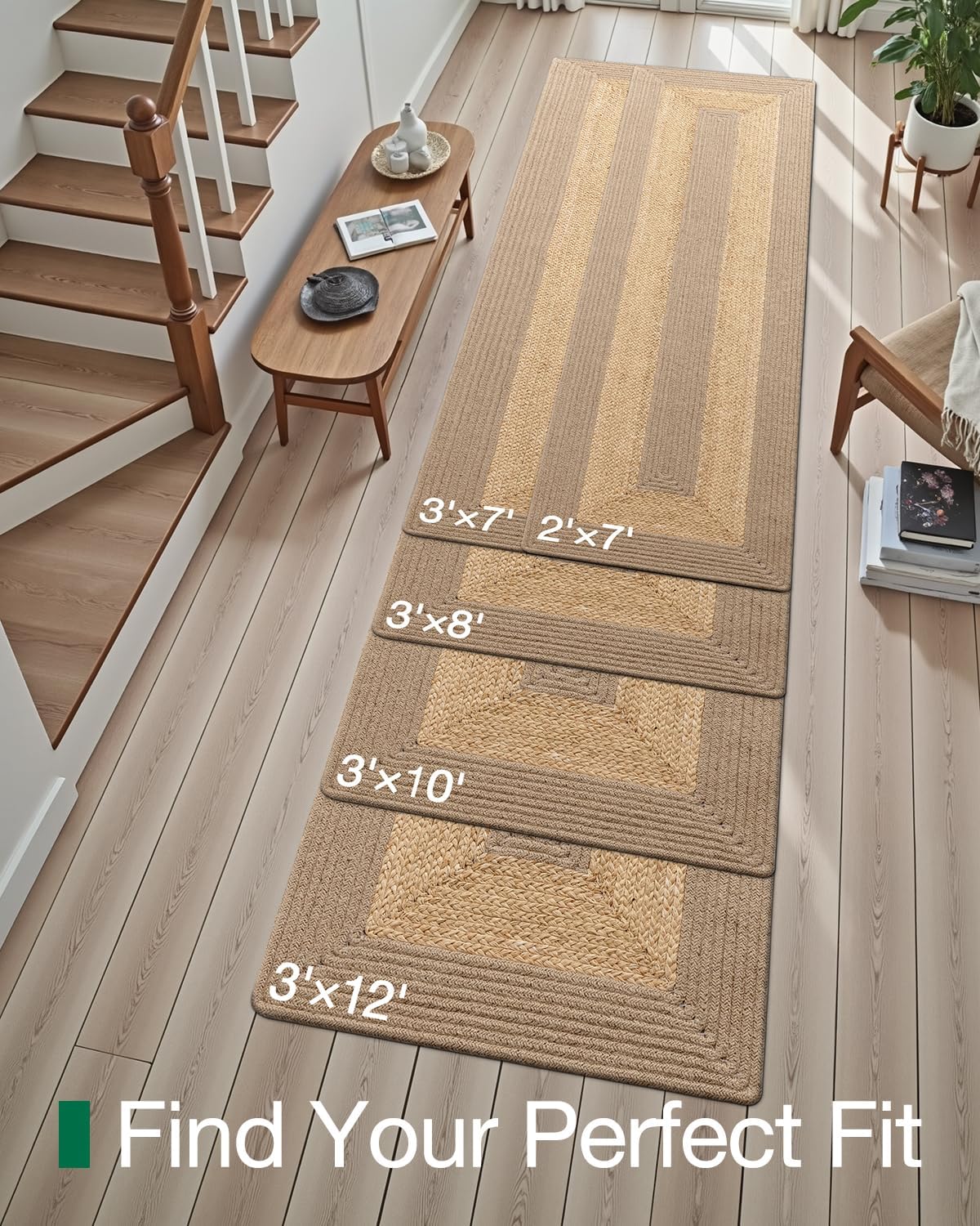 LUMI 8x10 Jute Area Rug for Living Room, Natural Braided Woven Rugs Non Slip, Neutral Carpets No Shedding, Durable for High Traffic, Dining Room, Indoor, Outdoor, Patio