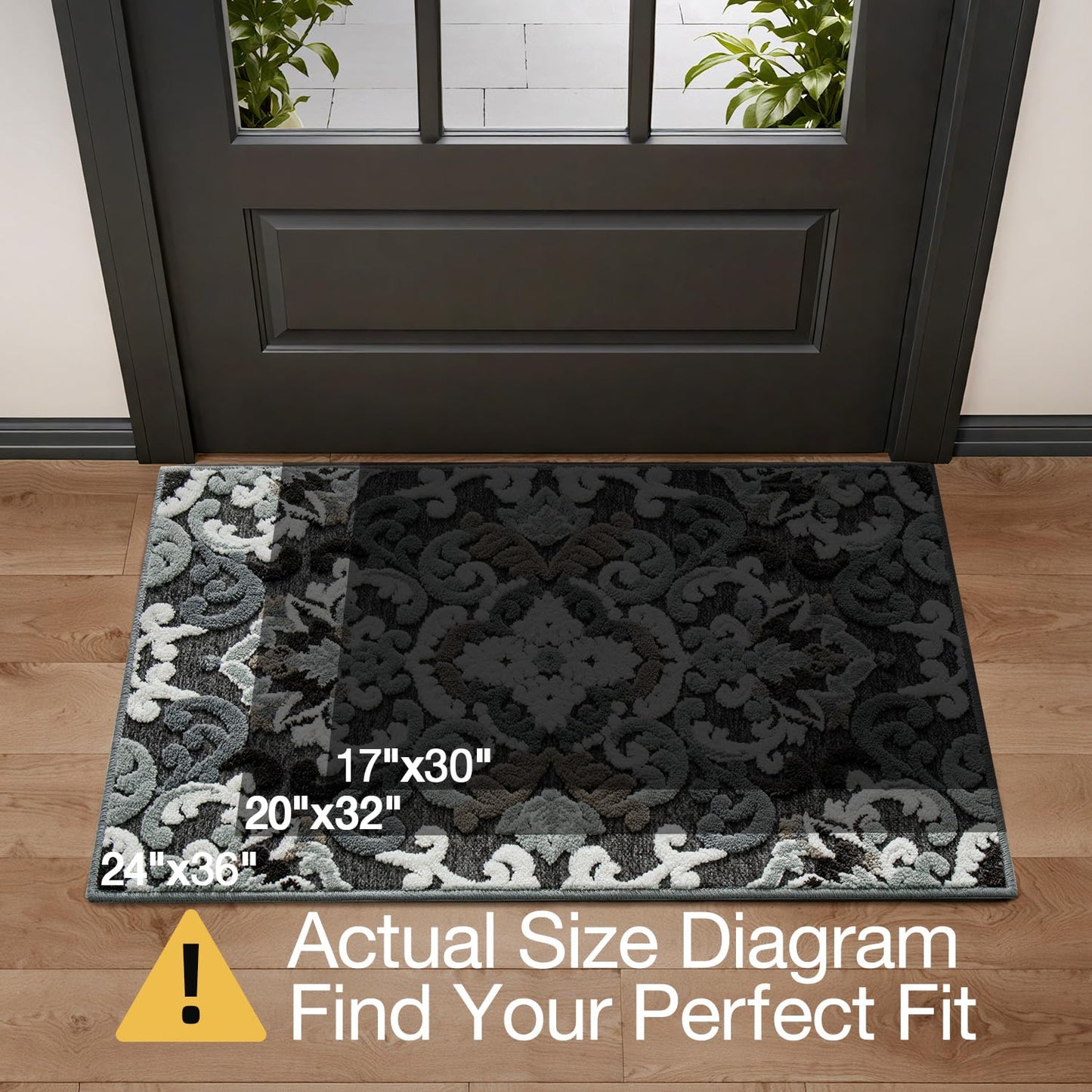 LUMI Indoor Door Mat for Entrance 17x30, Luxury Front Doormat with Non-Slip Latex Rubber Backing, Soft Washable Dirt Trapper, Flower Bliss (Folded Package)