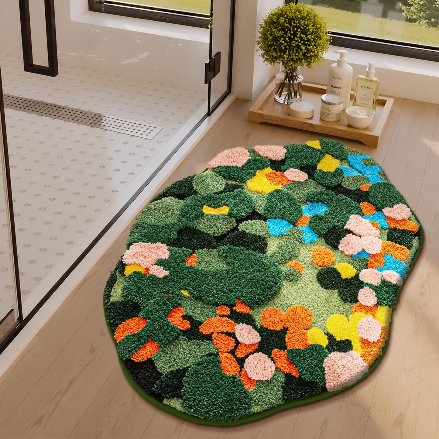 LUMI Forest Green Large Bathroom Rug, Soft Fluffy Bath Mat Non Slip, Quick Dry Absorbent Washable Carpet for Shower Floor, Bedroom, Kids Room, 24"x36"