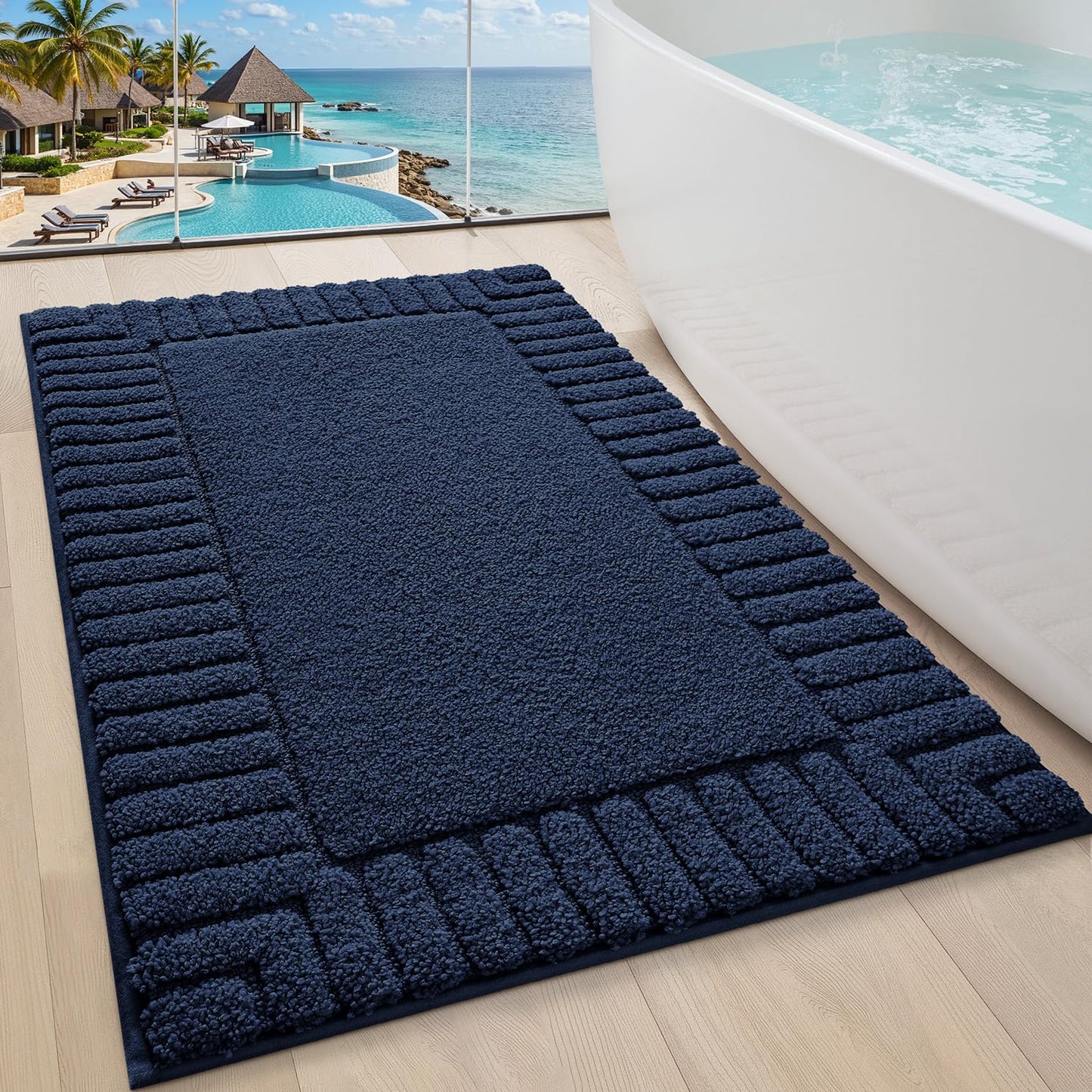 LUMI Bathroom Rugs Non Slip with Rubber Backing, Extra Soft Plush Microfiber Bath Rug Absorbent, Machine Washable Bath Mat Quick Dry for Tub, Shower, Ivory White, 16"x24"