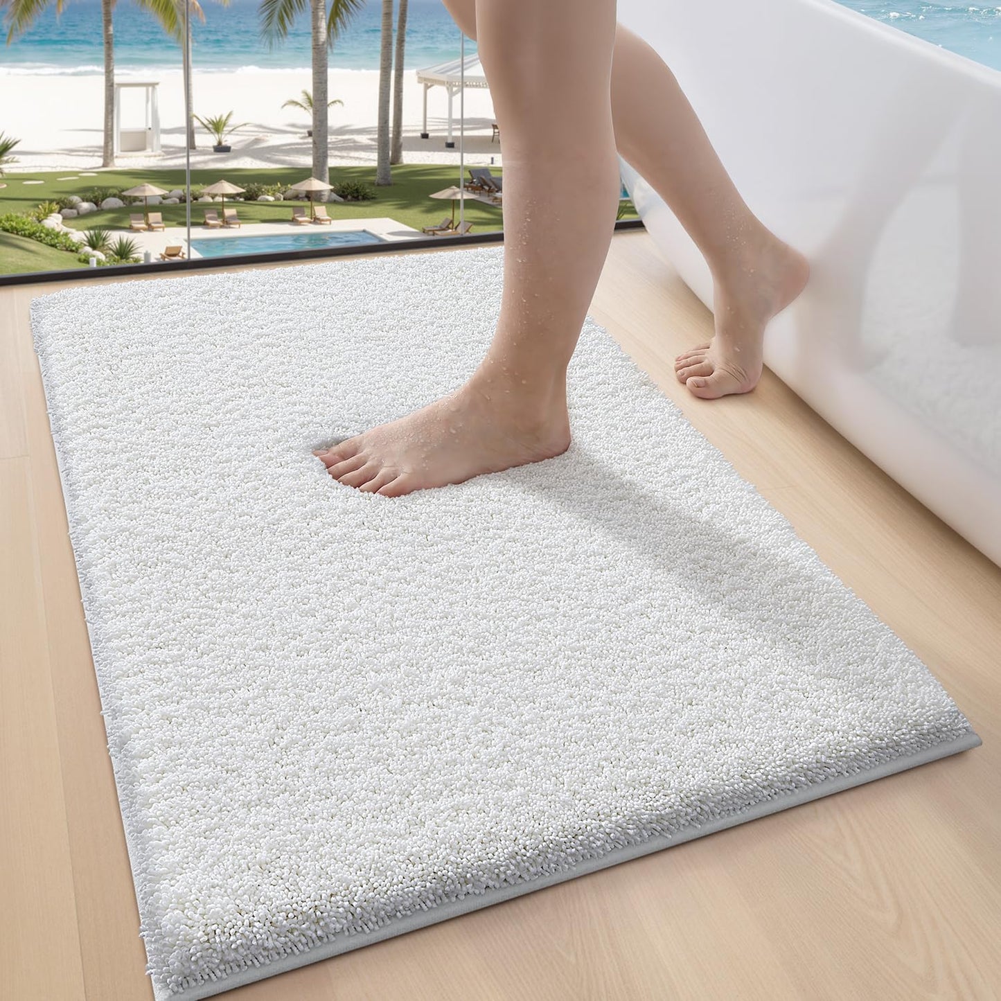 LUMI Beige Bathroom Rugs with Rubber Backing, 16x24 Absorbent Extra Thick Soft Plush Microfiber Bath Mat, Machine Washable Carpet for Bathroom Shower, Tub, Sink, Hotel