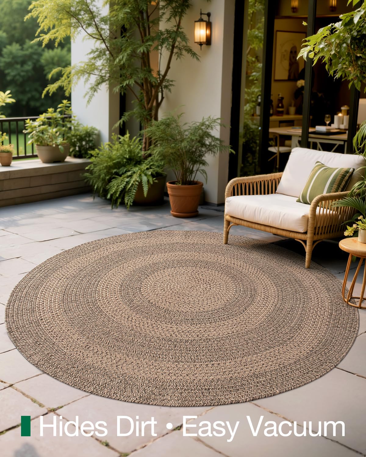 Jute Area Rug, Natural Braided Woven Rugs, Patio Circle Jute Series