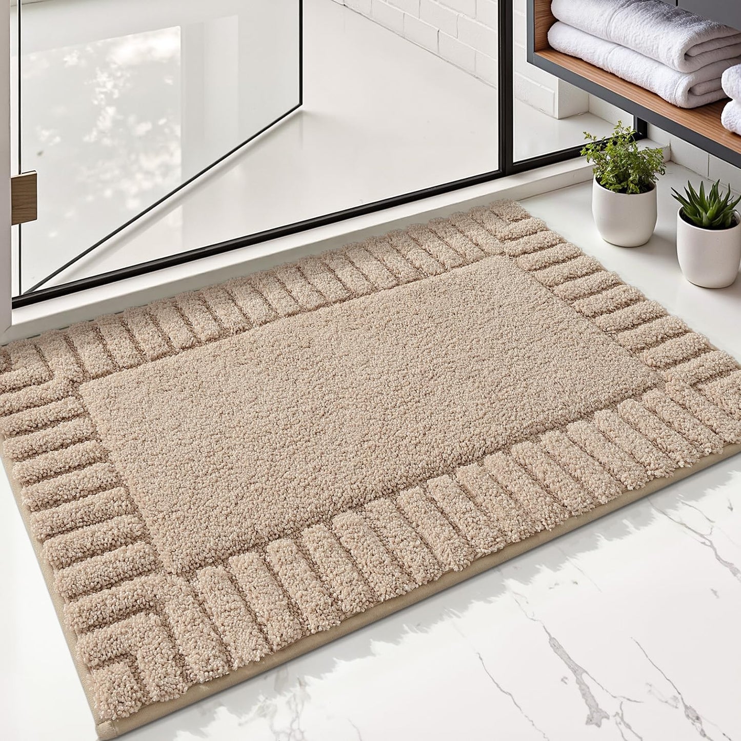 LUMI Bathroom Rugs Non Slip with Rubber Backing, Extra Soft Plush Microfiber Bath Rug Absorbent, Machine Washable Bath Mat Quick Dry for Tub, Shower, Ivory White, 16"x24"