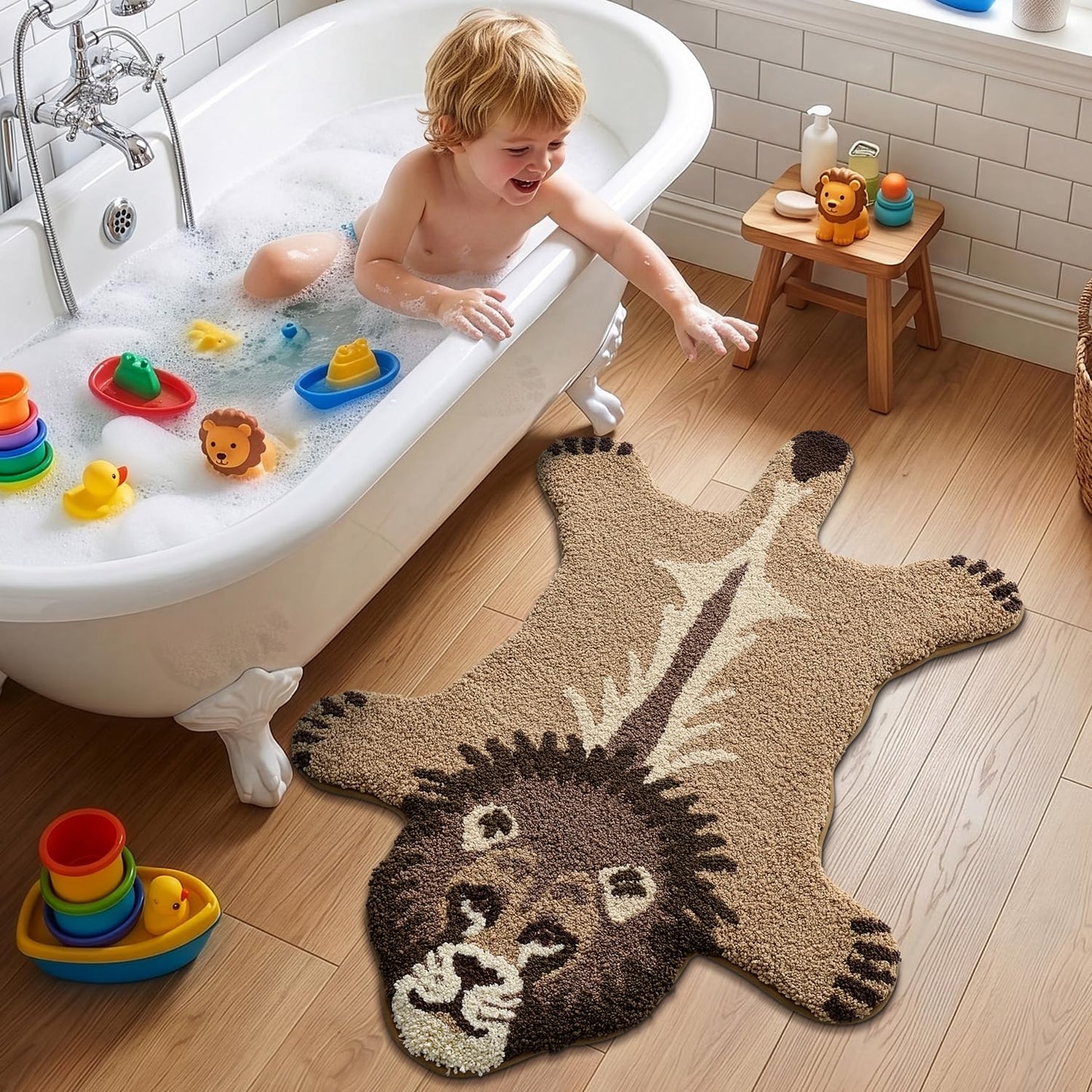 LUMI Cute Lion Shaped Bathroom Rugs, Ultra Soft Absorbent Microfiber Bath Mat, Non-Slip Backing Shower Rug, Machine Washable,for Kids Bathroom Bedroom Nursery Decor, 26"x40",Khaki