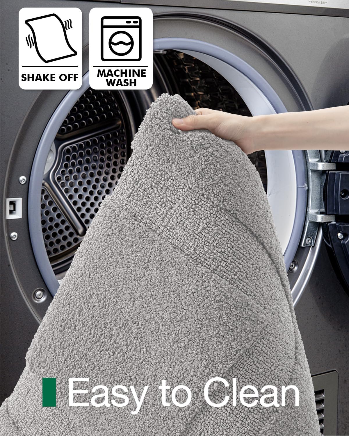 LUMI Ultra Soft Bathroom Rug, Non Slip Rubber Backing, Absorbent Washable Quick Dry, Premium Microfiber Plush, Light Grey, for Bathtub/Shower Floor