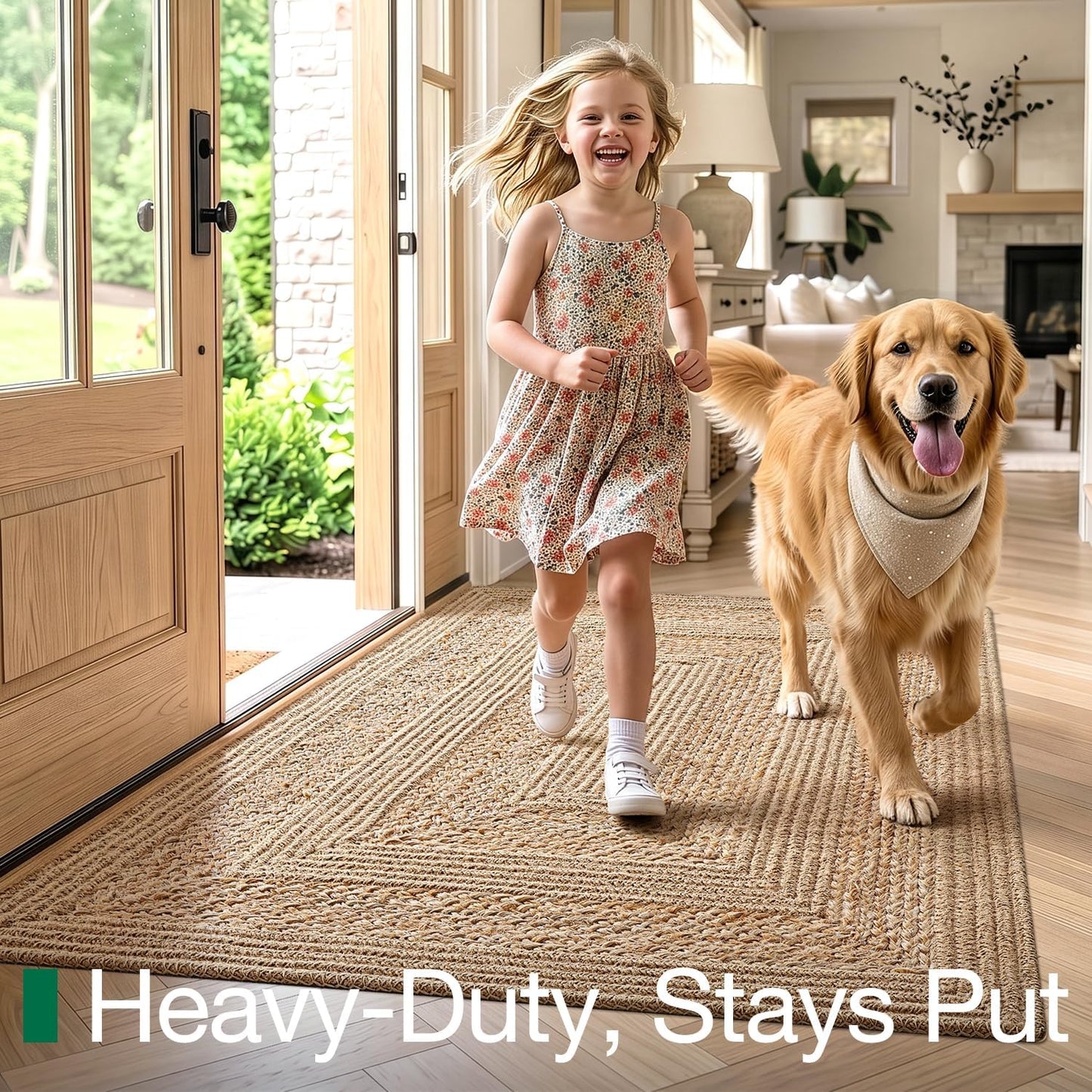 LUMI Jute Door Mat, Braided Natural Fiber Doormat, Non-Slip Durable Entrance Rug for High Traffic Areas, for Home Entryway, Hallways, Patio, Knit Jute