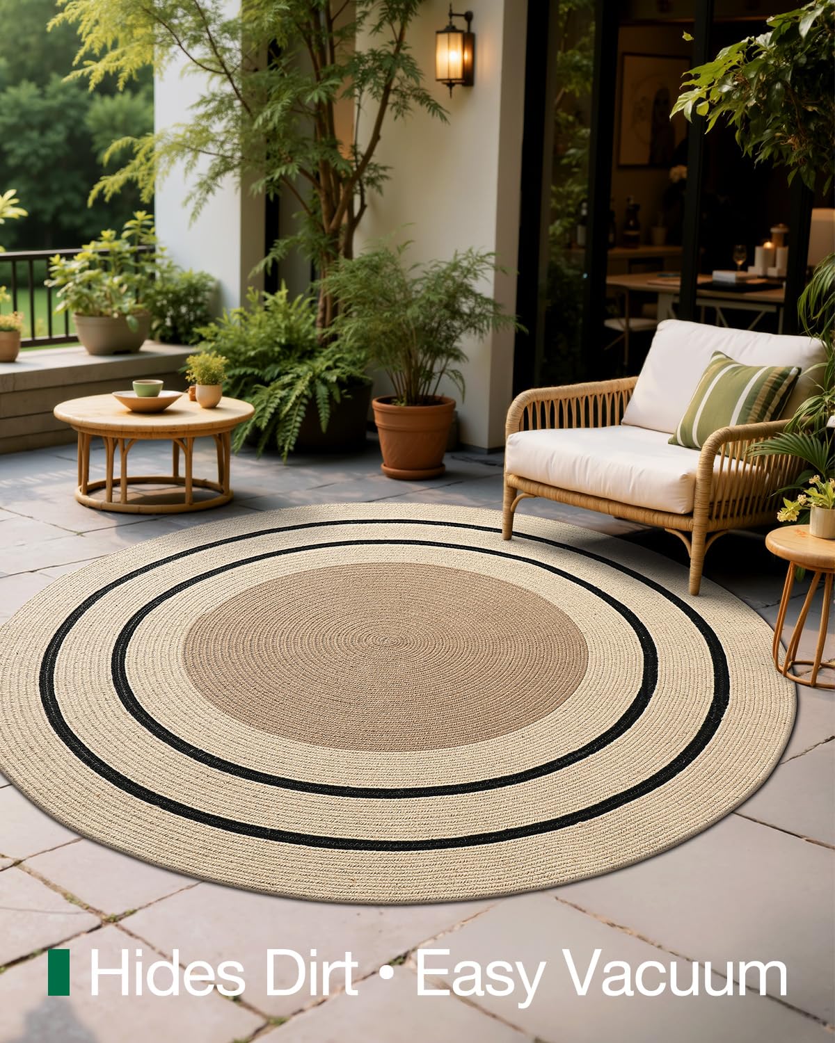 Jute Area Rug, Natural Braided Woven Rugs, Patio Circle Jute Series