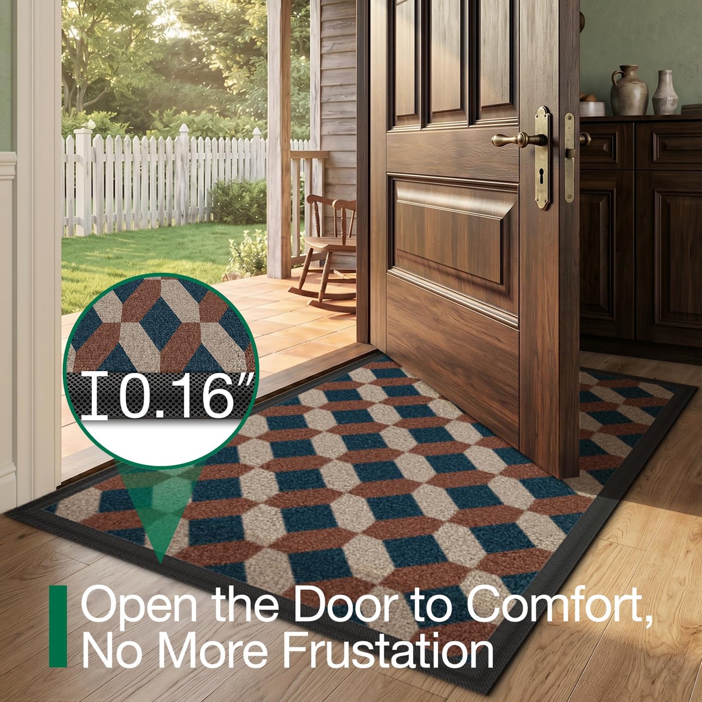 LUMI Thin Indoor Door Mat, Dirt & Moisture Trapping, Non-Slip Rubber Backing, Low Profile Inside Doormat for Home Entrance, Entryway, Patio & Porch