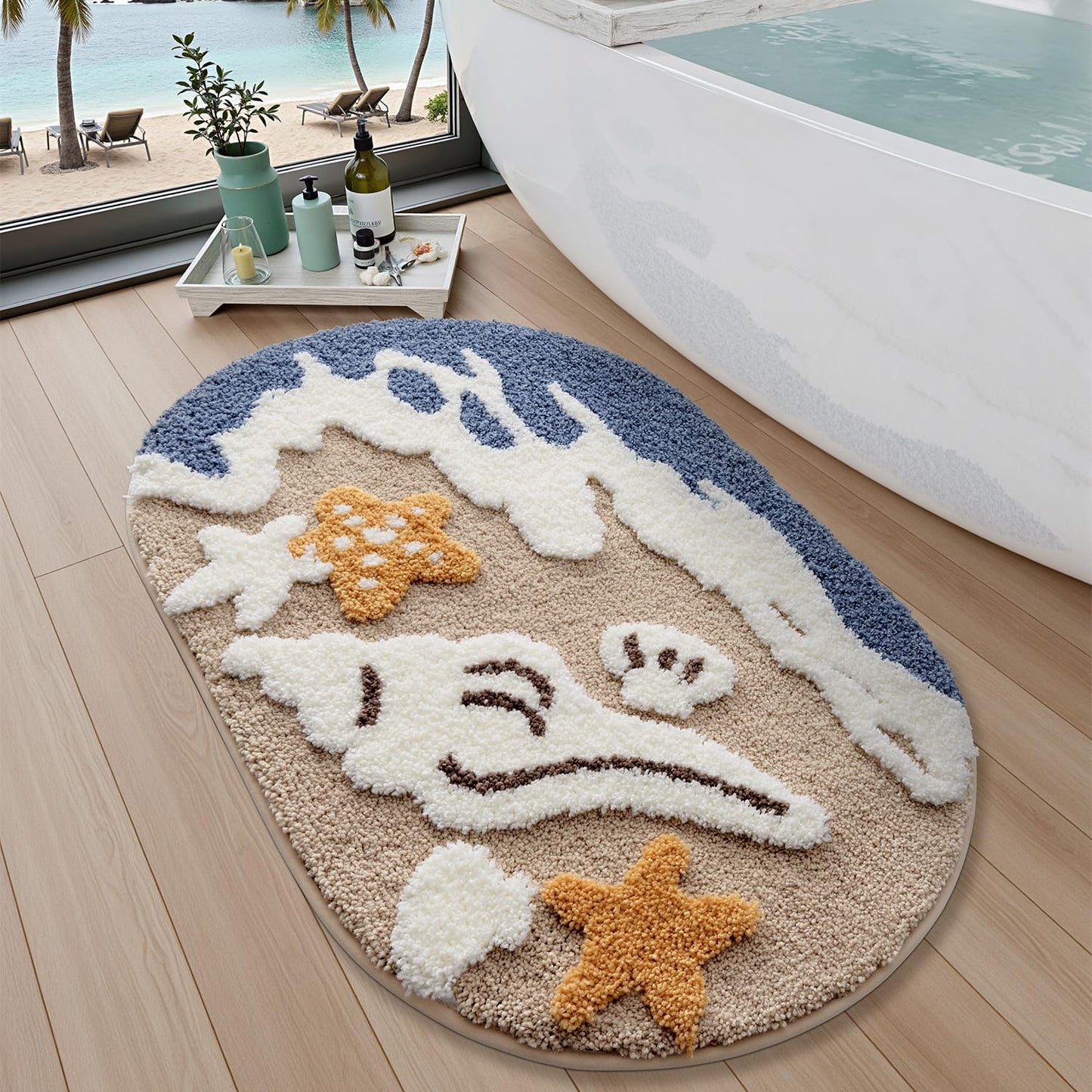 Bathroom Rugs, Non Slip Bath Mat Ultra Soft Washable Absorbent Quick Dry, Ocean Theme Collection
