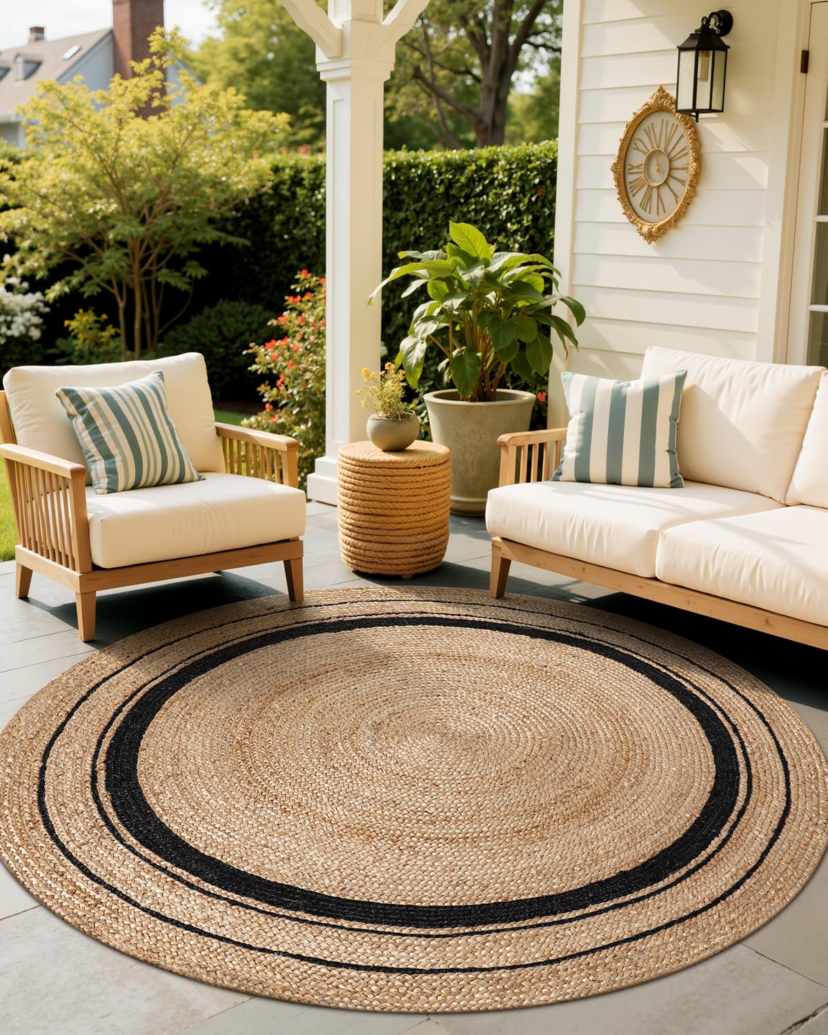 Jute Area Rug, Natural Braided Woven Rugs, Patio Circle Jute