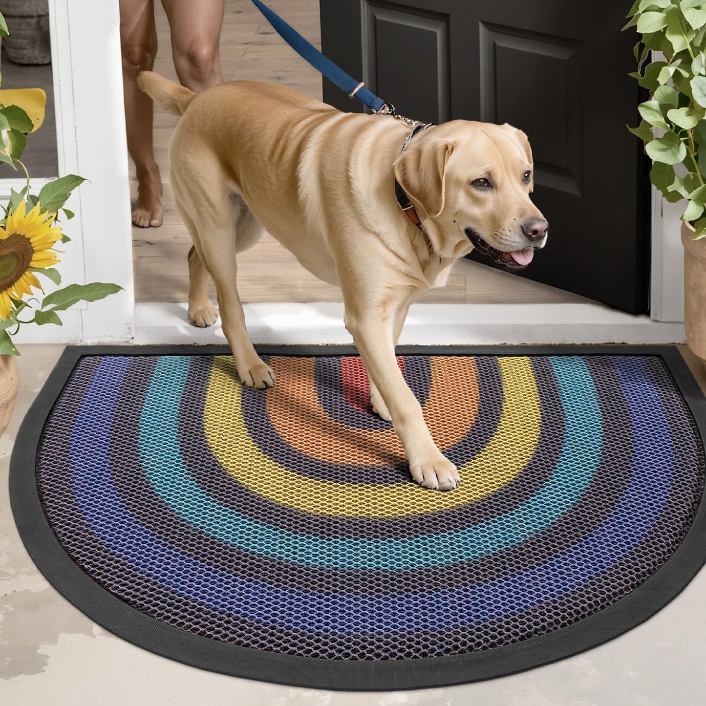 LUMI Front Door Mat for Outside Entrance 17''x30'', Heavy-Duty Dirt-Trapping Doormat with Durable Non-Slip Rubber Backing, Stain & Fade-Resistant Entry Mats, Black