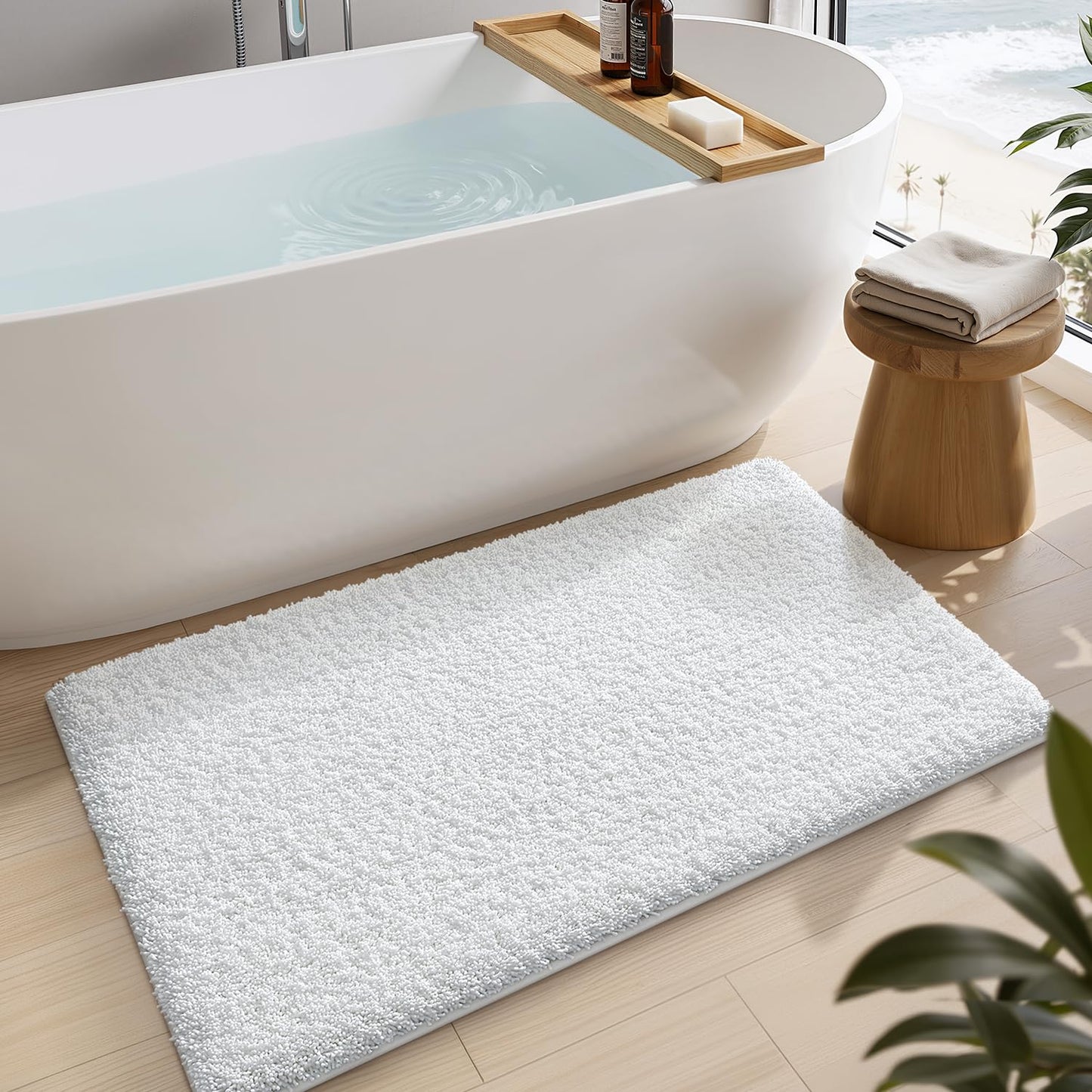 LUMI Beige Bathroom Rugs with Rubber Backing, 16x24 Absorbent Extra Thick Soft Plush Microfiber Bath Mat, Machine Washable Carpet for Bathroom Shower, Tub, Sink, Hotel