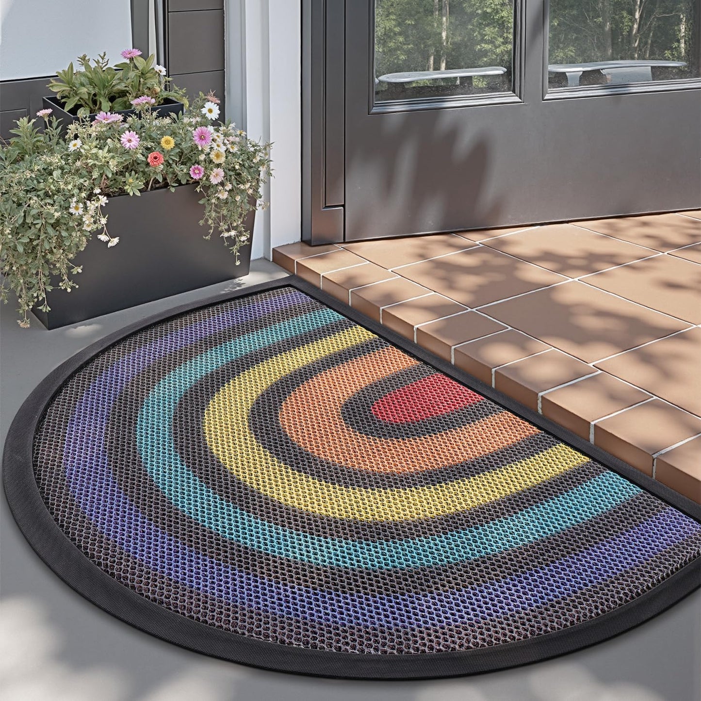 LUMI Front Door Mat for Outside Entrance 17''x30'', Heavy-Duty Dirt-Trapping Doormat with Durable Non-Slip Rubber Backing, Stain & Fade-Resistant Entry Mats, Black