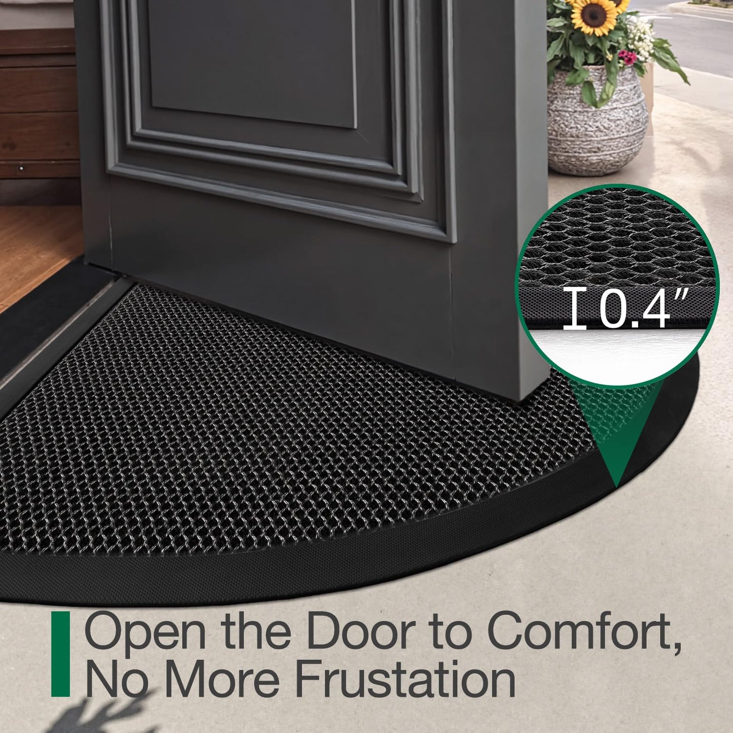 LUMI Front Door Mat for Outside Entrance 17''x30'', Heavy-Duty Dirt-Trapping Doormat with Durable Non-Slip Rubber Backing, Stain & Fade-Resistant Entry Mats, Black