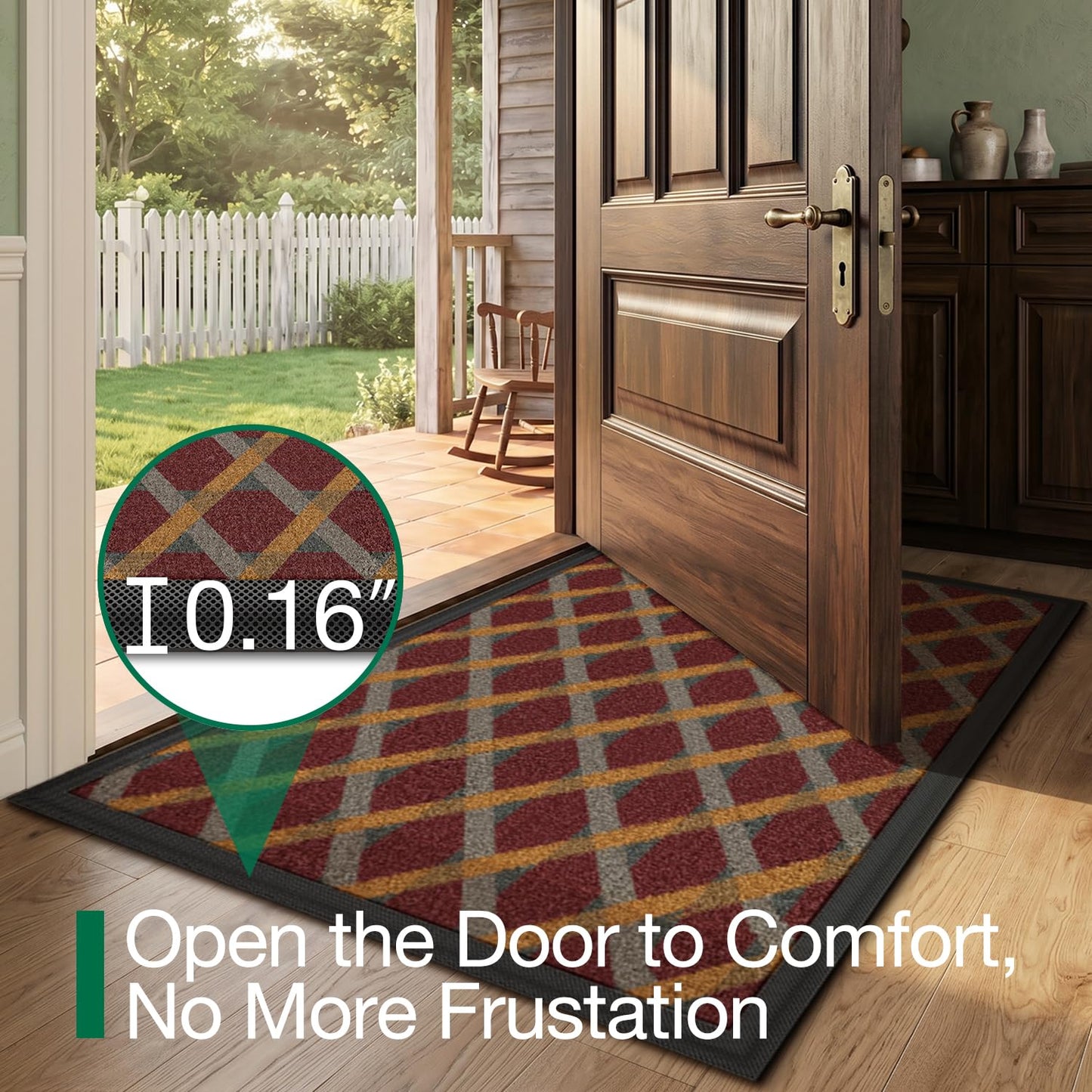 LUMI Front Door Mat 17x30, Low-Profile Non-Slip Welcome Mat for Indoor Outdoor, Stain & Fade Resistant Geometric Door Mat for Entryway Patio Porch, Geo-Navy