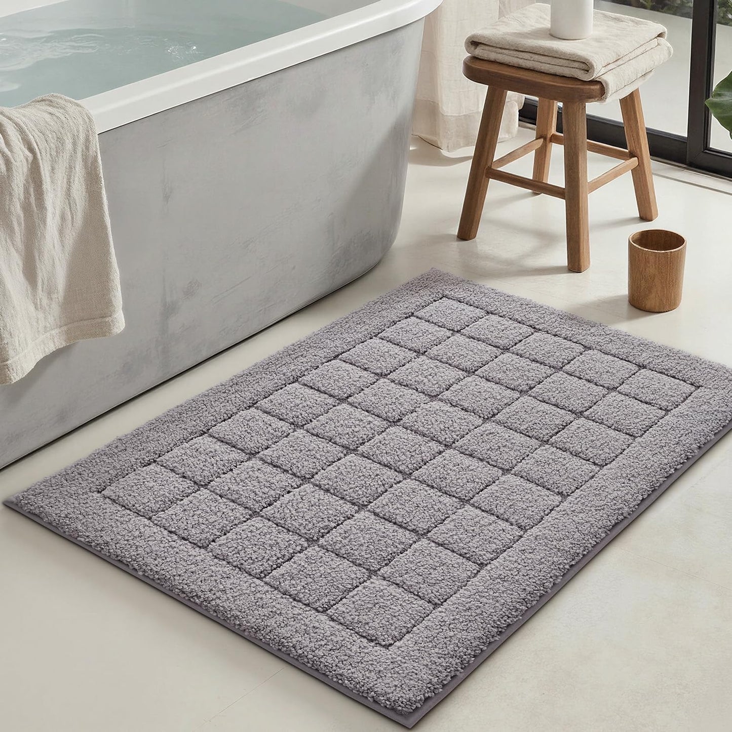 LUMI Modern Bathroom Rug, Serene Grid Series.