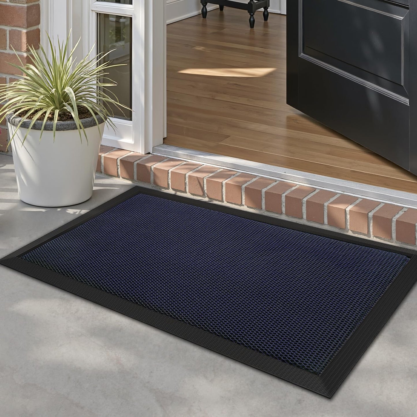 LUMI Front Door Mat for Outside Entrance 17''x30'', Heavy-Duty Dirt-Trapping Doormat with Durable Non-Slip Rubber Backing, Stain & Fade-Resistant Entry Mats, Black
