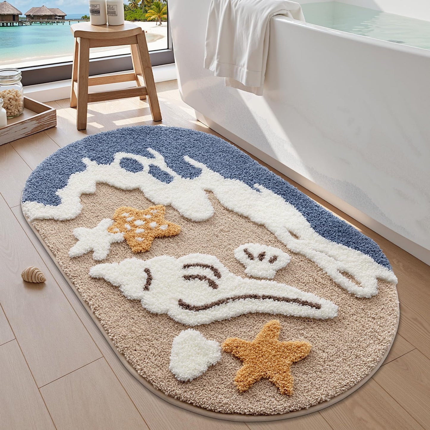 Bathroom Rugs, Non Slip Bath Mat Ultra Soft Washable Absorbent Quick Dry, Ocean Theme Collection