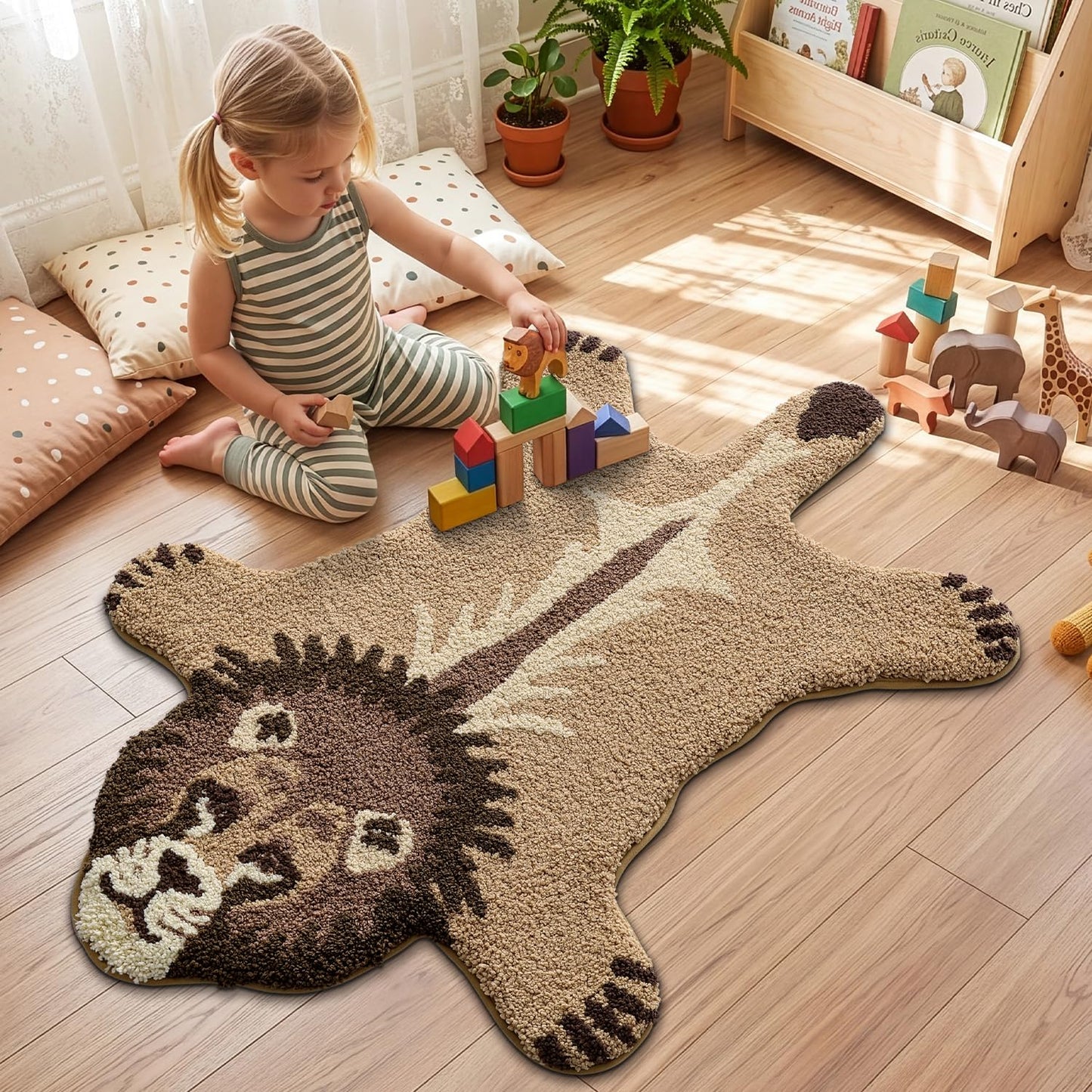 LUMI Cute Lion Shaped Bathroom Rugs, Ultra Soft Absorbent Microfiber Bath Mat, Non-Slip Backing Shower Rug, Machine Washable,for Kids Bathroom Bedroom Nursery Decor, 26"x40",Khaki
