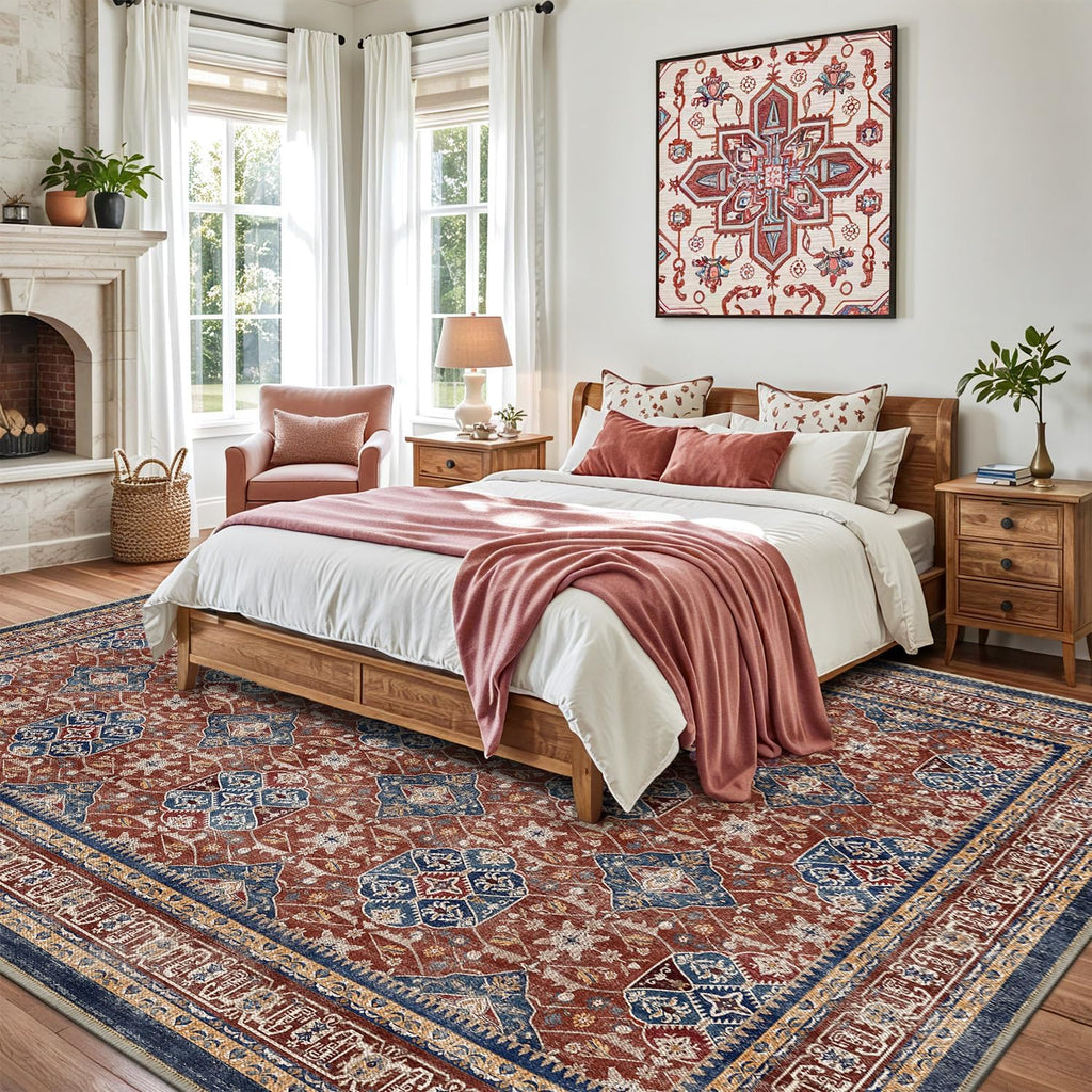 LUMI Washable Area Rug 5x8/8x10 for Living Room, Ultra Soft Stain Resistant Carpet with Non Slip Rubber Backing, Non-Shedding Low Pile Rugs for Bedroom, Dining Room, Indoor, Office