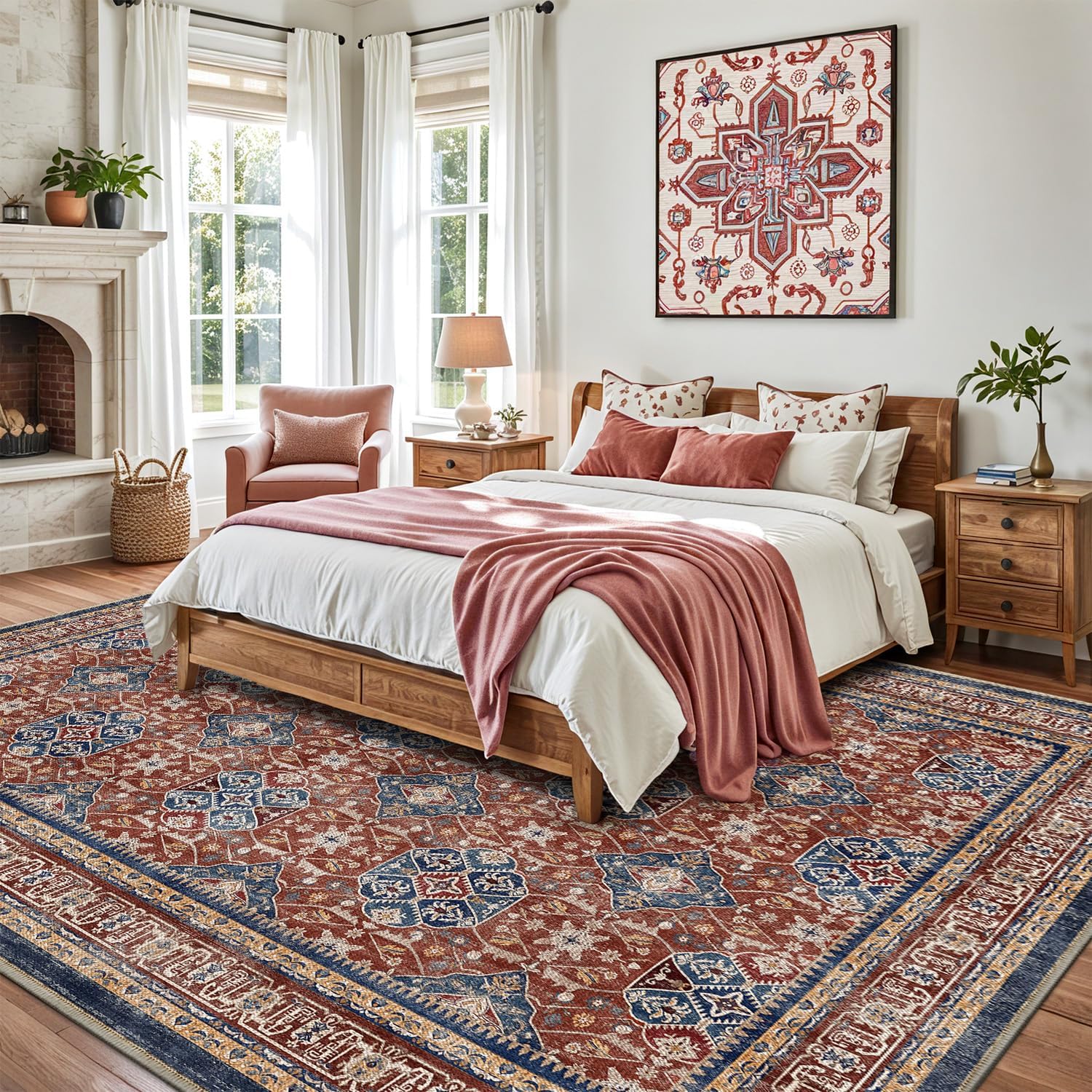 LUMI Washable Area Rug 5x8/8x10 for Living Room, Ultra Soft Stain Resistant Carpet with Non Slip Rubber Backing, Non-Shedding Low Pile Rugs for Bedroom, Dining Room, Indoor, Office