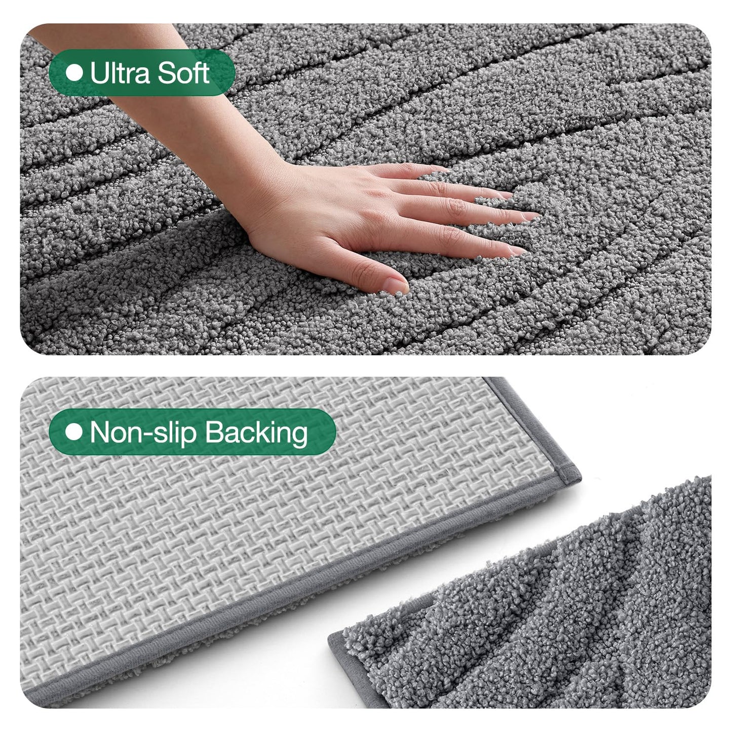 LUMI Bathroom Rug, Soft Absorbent Non Slip Bath Mat, Quick Dry Bath Mats, Machine Washable Microfiber Carpet for Modern Shower Room, Bathtub, Minimalist Bathmat, 36"x24", White