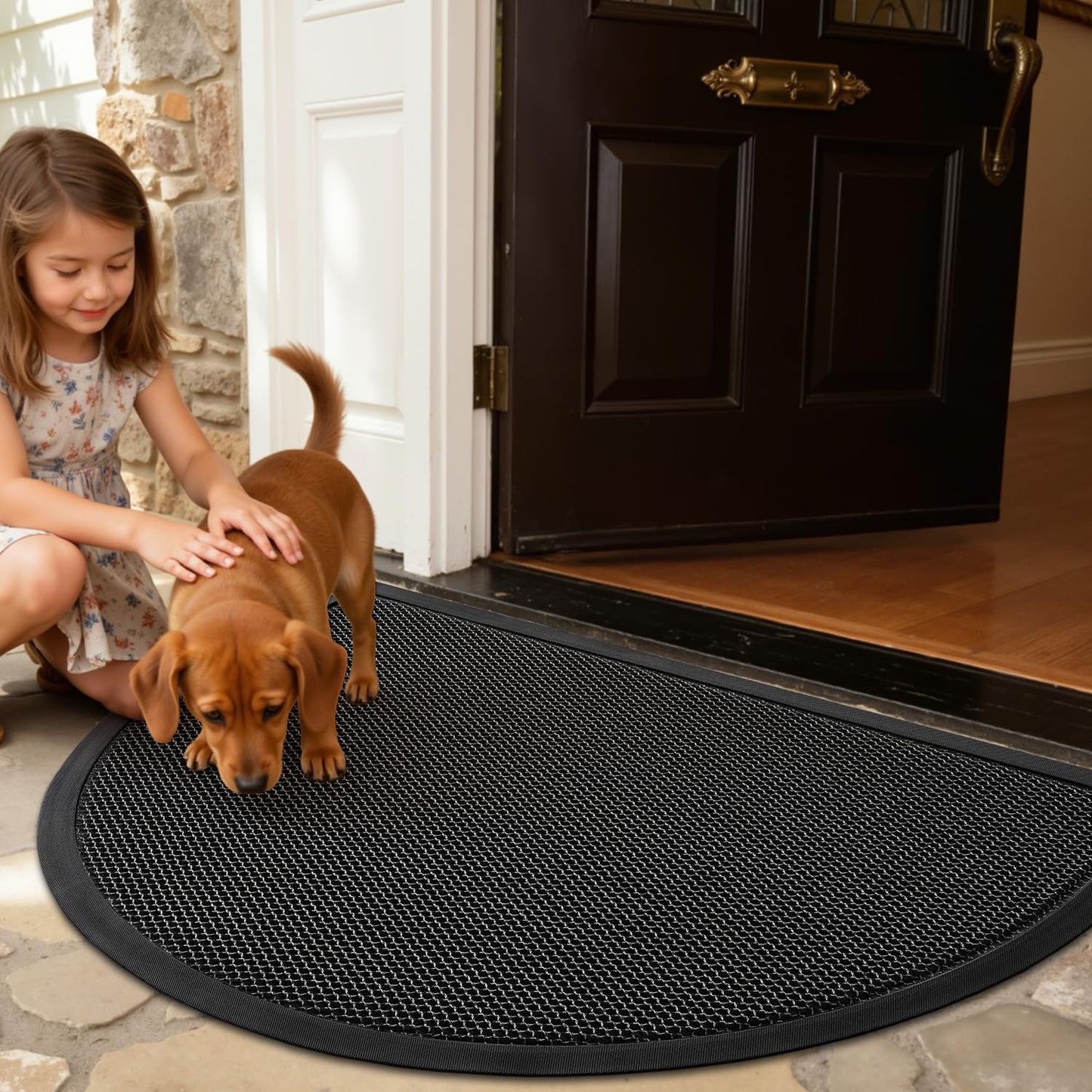 LUMI Front Door Mat for Outside Entrance 17''x30'', Heavy-Duty Dirt-Trapping Doormat with Durable Non-Slip Rubber Backing, Stain & Fade-Resistant Entry Mats, Black