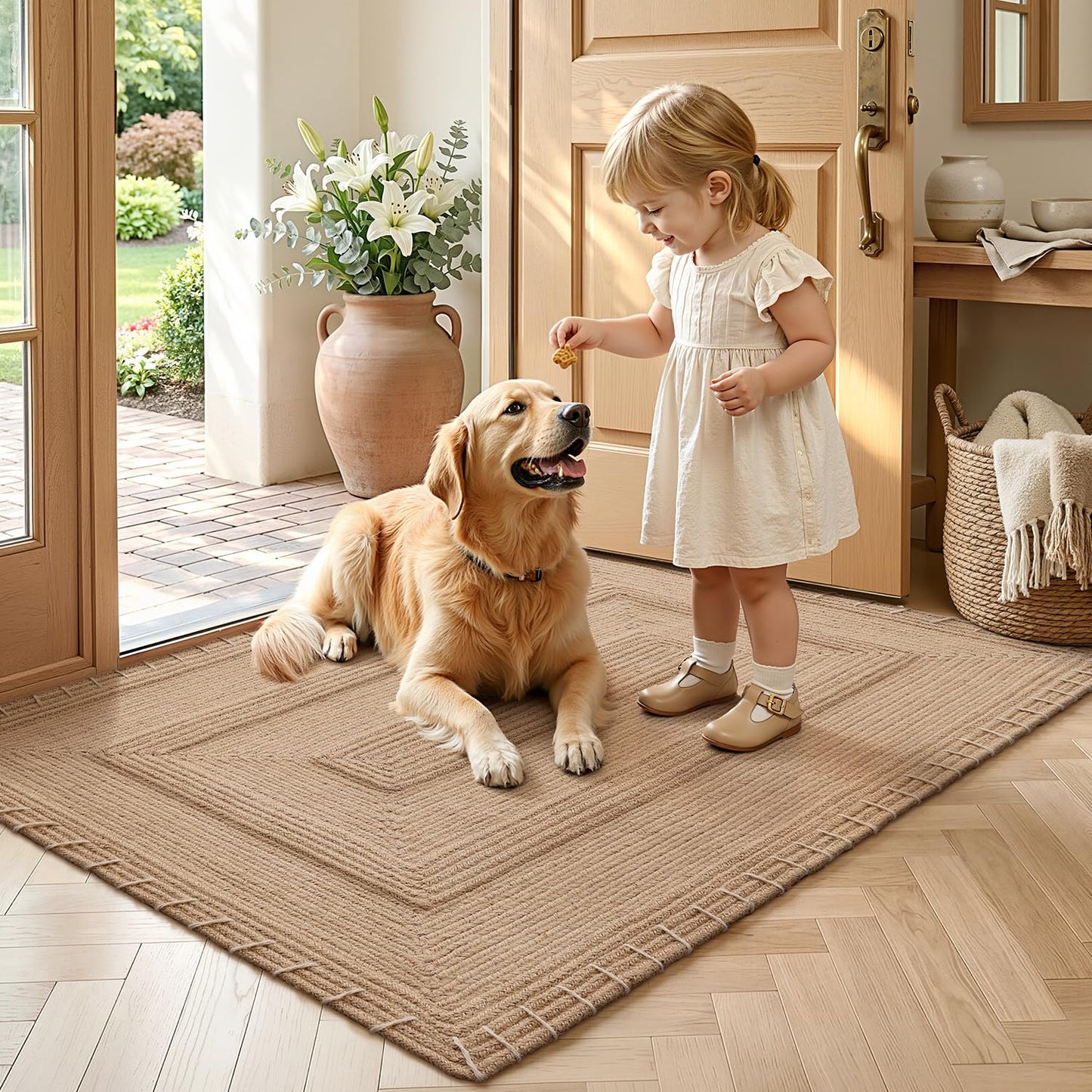 LUMI Handwoven Jute Door Mat, Non-Slip Durable Entryway Mat with Anti-Slip Mat for Hard Floor, Front Door Mats for Home Entrance, Patio, 24"x36", Knit Jute