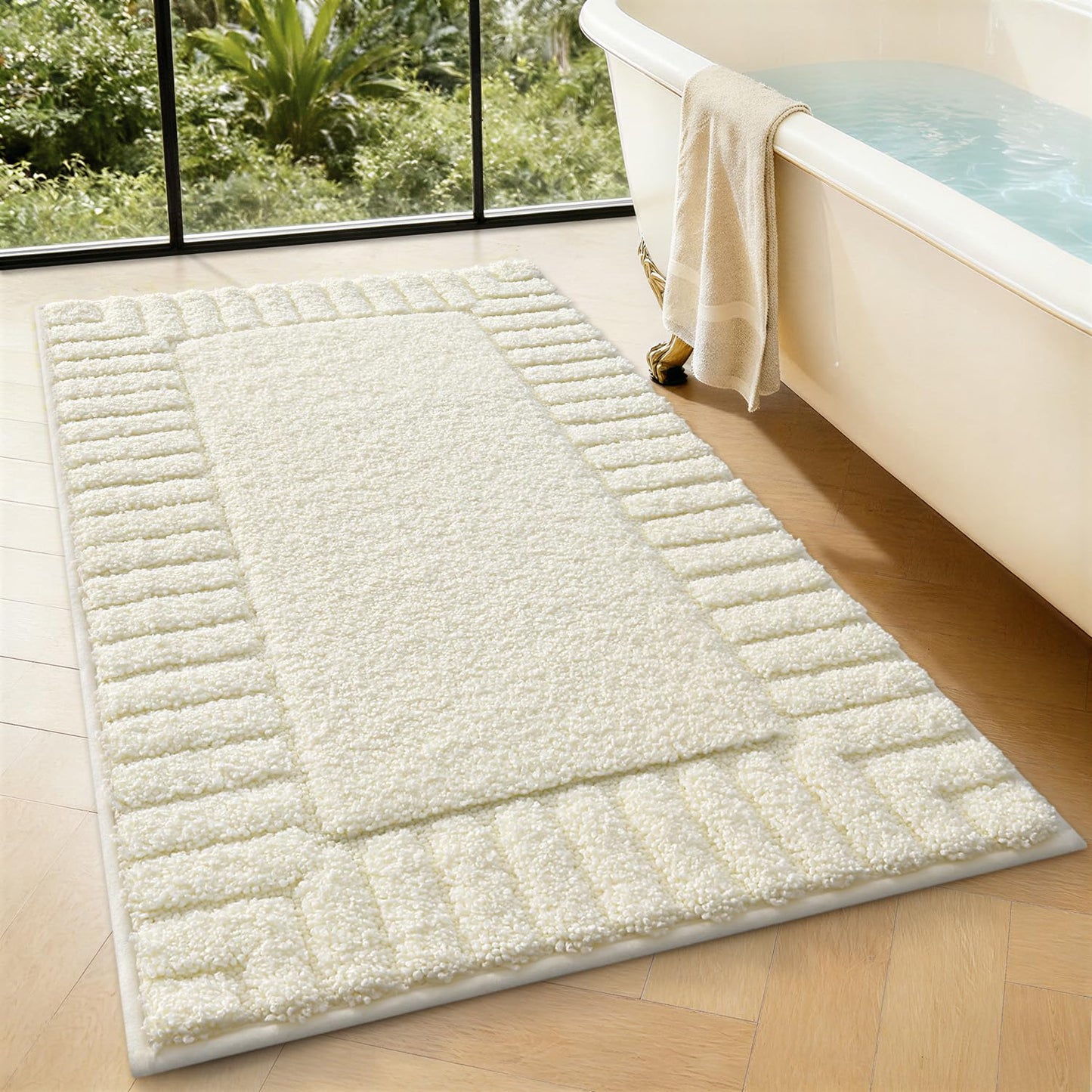 LUMI Bathroom Rugs Non Slip with Rubber Backing, Extra Soft Plush Microfiber Bath Rug Absorbent, Machine Washable Bath Mat Quick Dry for Tub, Shower, Ivory White, 16"x24"