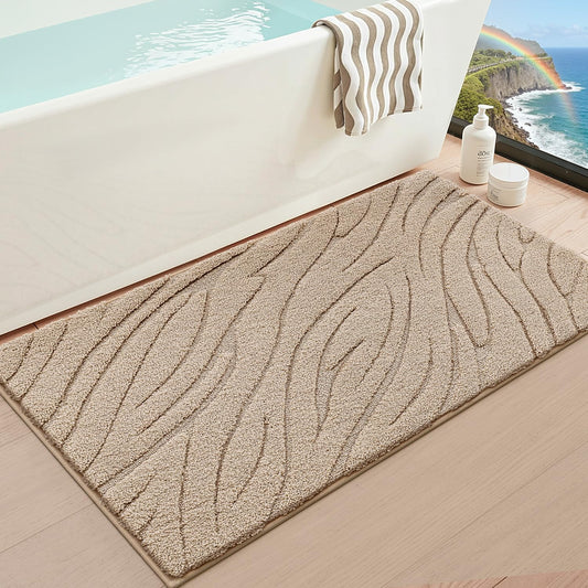 LUMI Bathroom Rug, Soft Absorbent Non Slip Bath Mat, Quick Dry Bath Mats, Machine Washable Microfiber Carpet for Modern Shower Room, Bathtub, Minimalist Bathmat, 36"x24", White