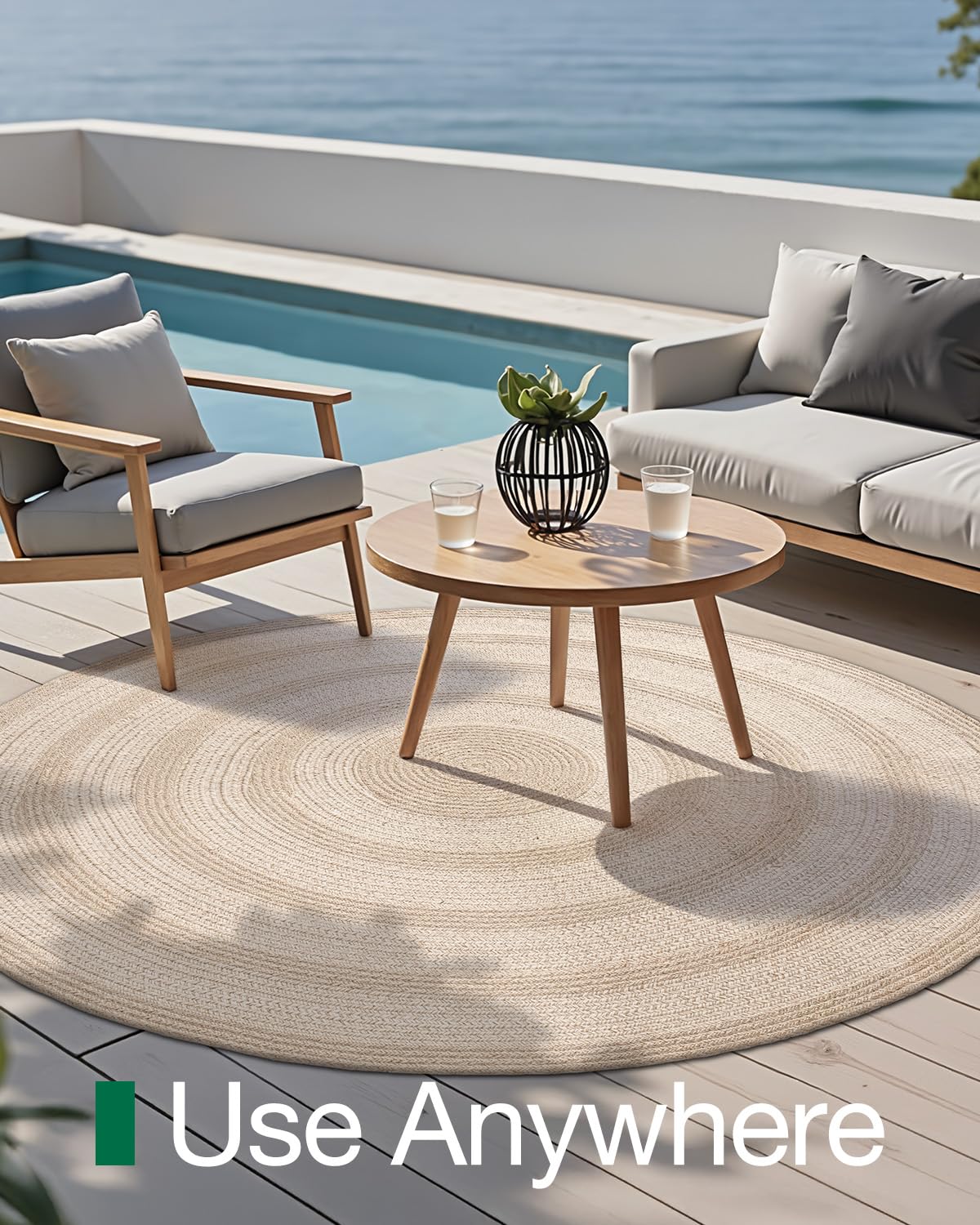 Jute Area Rug, Natural Braided Woven Rugs, Patio Circle Jute Series