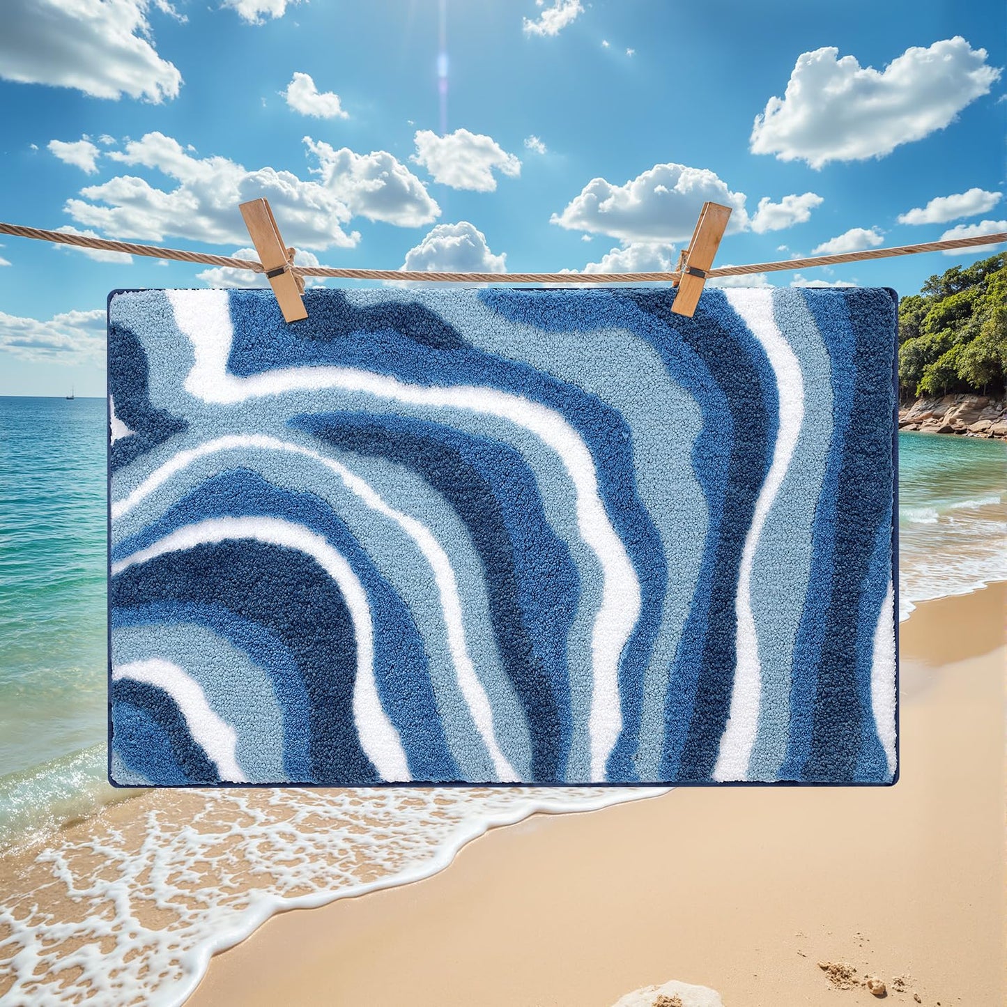Bathroom Rugs, Non Slip Bath Mat Ultra Soft Washable Absorbent Quick Dry, Ocean Theme Collection