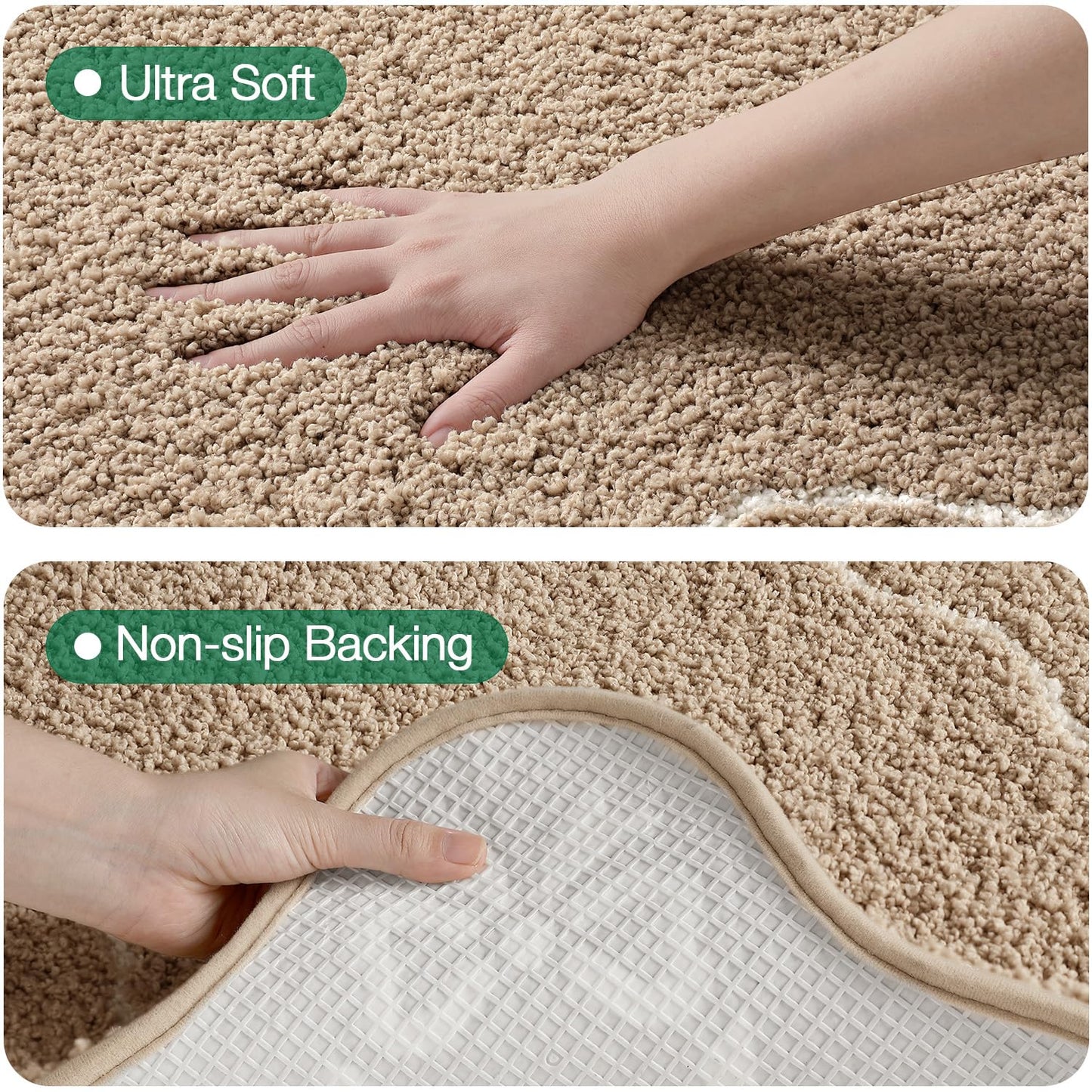 LUMI Scalloped Bathroom Rug, Cute Plush Microfiber Bath Mat, Super Absorbent & Quick Dry Shower Mat, Machine Washable Floor Carpet for Tub