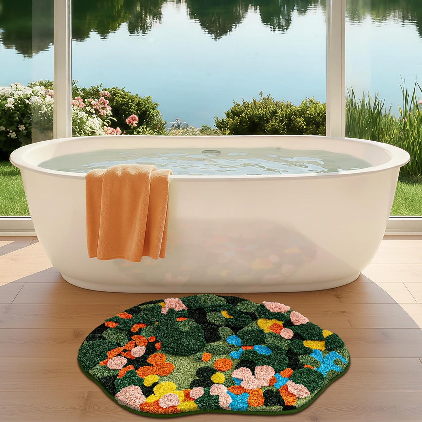LUMI Forest Green Large Bathroom Rug, Soft Fluffy Bath Mat Non Slip, Quick Dry Absorbent Washable Carpet for Shower Floor, Bedroom, Kids Room, 24"x36"