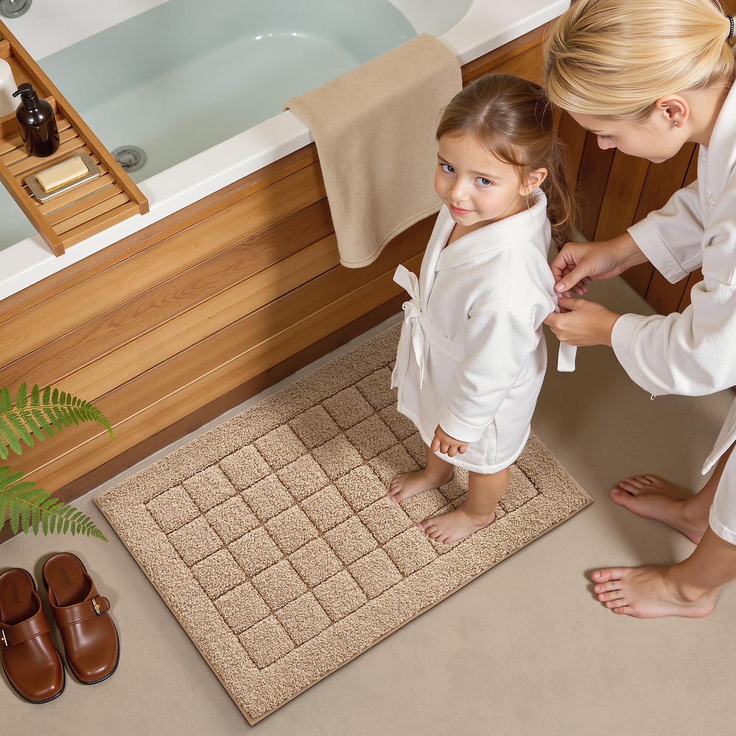 LUMI Modern Bathroom Rug, Serene Grid Series.