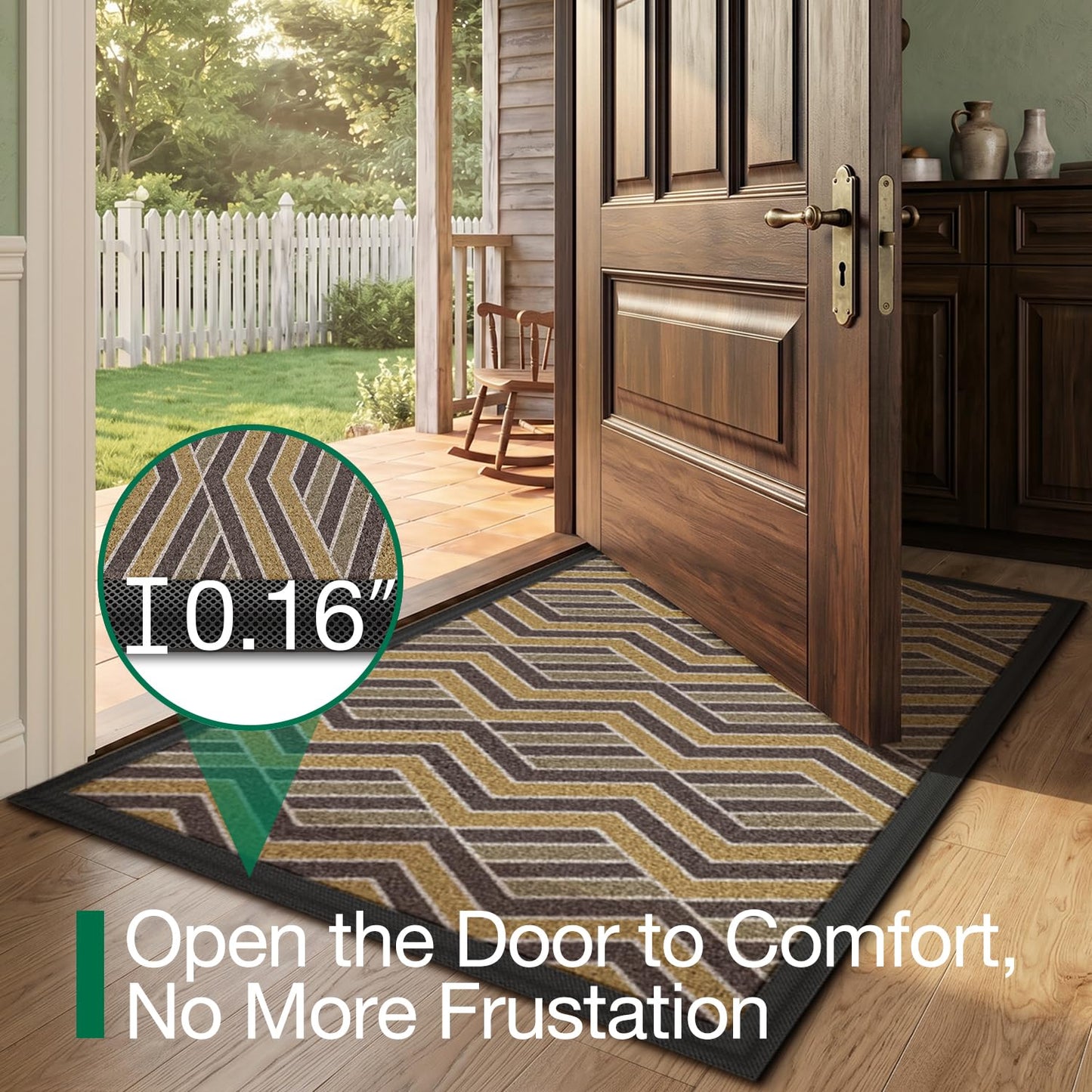 LUMI Front Door Mat 17x30, Low-Profile Non-Slip Welcome Mat for Indoor Outdoor, Stain & Fade Resistant Geometric Door Mat for Entryway Patio Porch, Geo-Navy