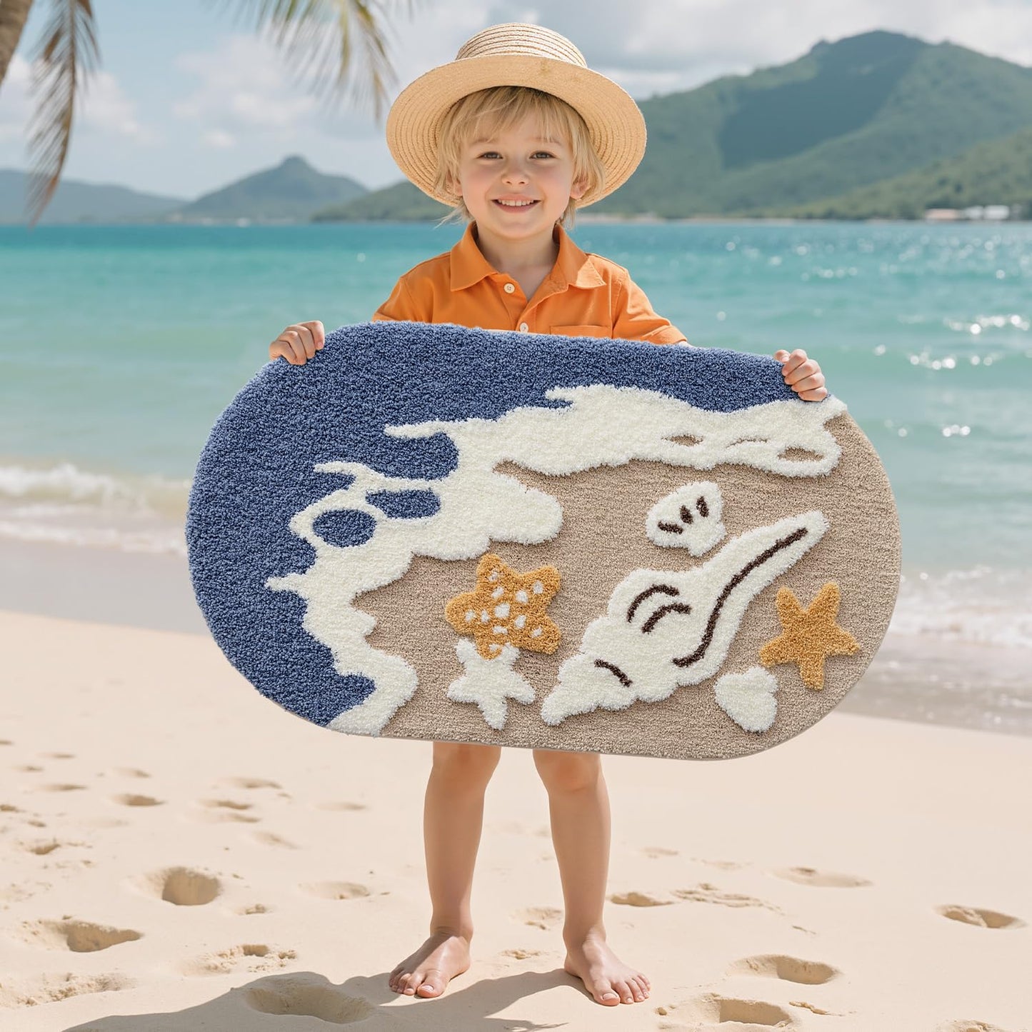 Bathroom Rugs, Non Slip Bath Mat Ultra Soft Washable Absorbent Quick Dry, Ocean Theme Collection