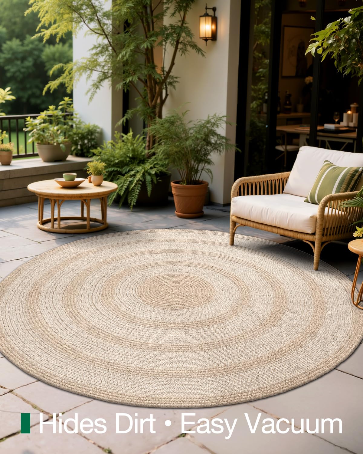 Jute Area Rug, Natural Braided Woven Rugs, Patio Circle Jute Series