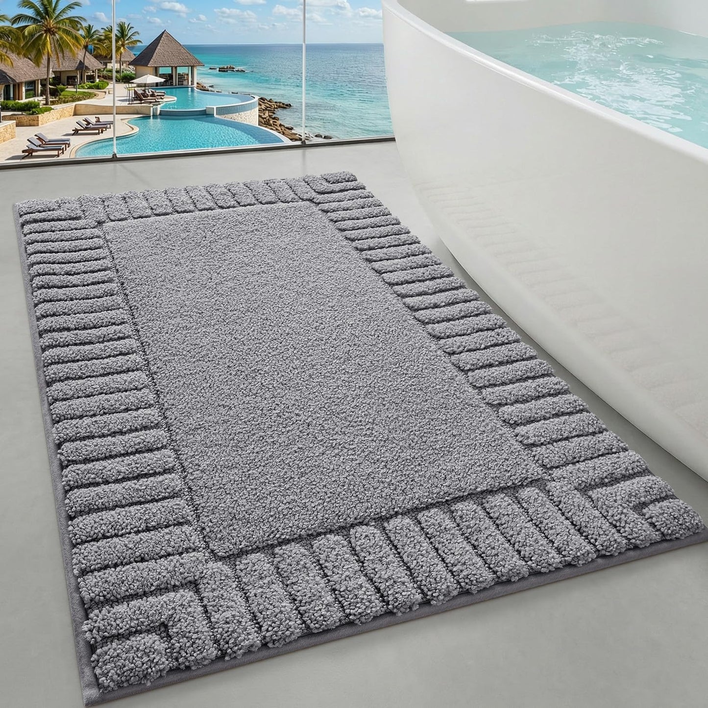 LUMI Bathroom Rugs Non Slip with Rubber Backing, Extra Soft Plush Microfiber Bath Rug Absorbent, Machine Washable Bath Mat Quick Dry for Tub, Shower, Ivory White, 16"x24"