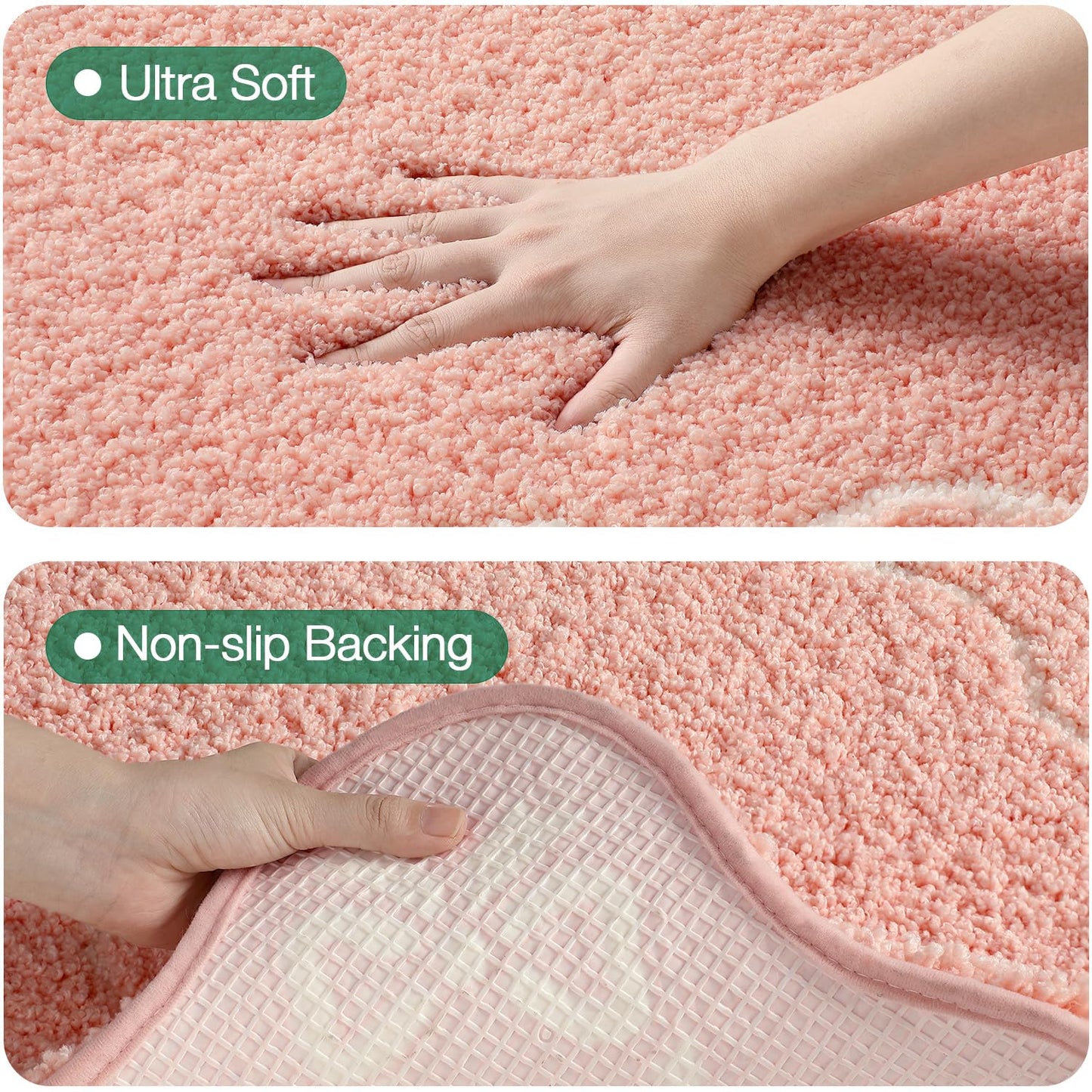 LUMI Scalloped Bathroom Rug, Cute Plush Microfiber Bath Mat, Super Absorbent & Quick Dry Shower Mat, Machine Washable Floor Carpet for Tub