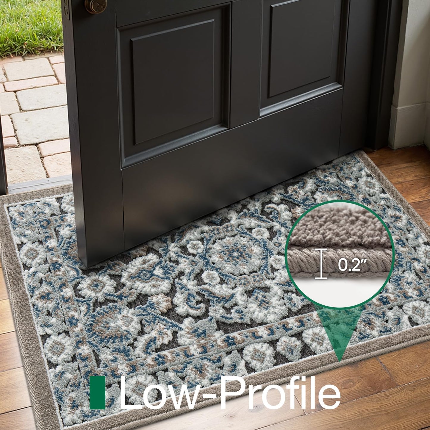 LUMI Indoor Door Mat for Entrance 17x30, Luxury Front Doormat with Non-Slip Latex Rubber Backing, Soft Washable Dirt Trapper, Flower Bliss (Folded Package)
