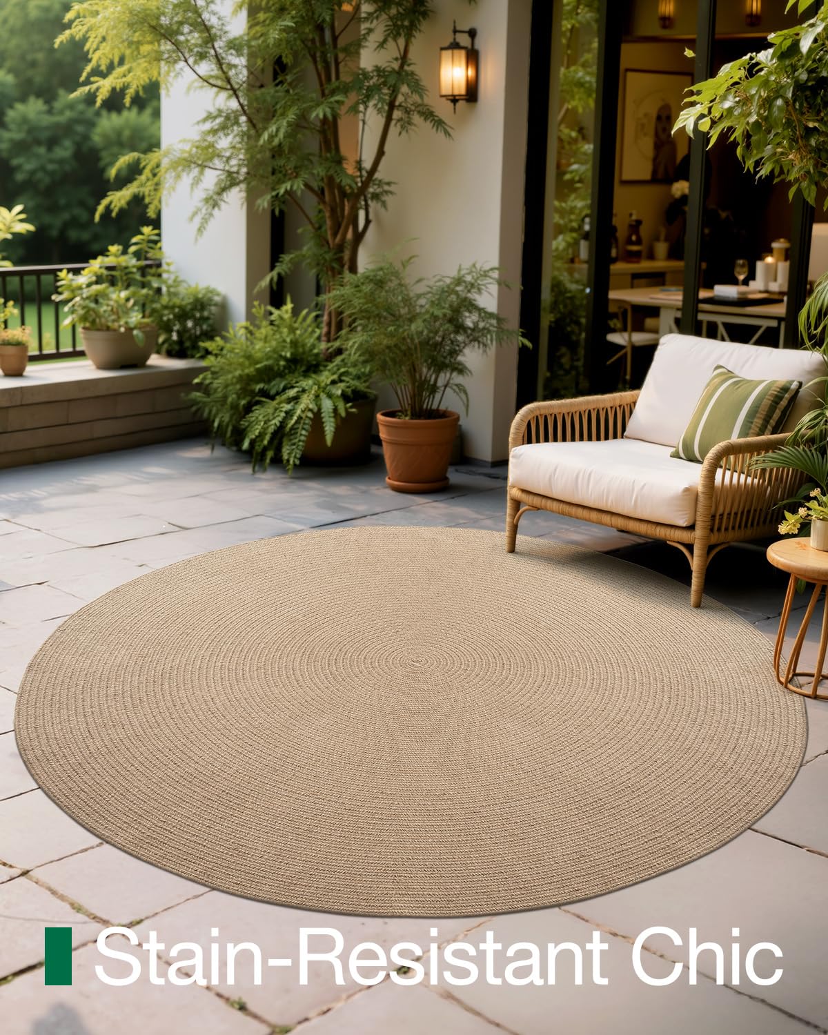 Jute Area Rug, Natural Braided Woven Rugs, Patio Circle Jute Series