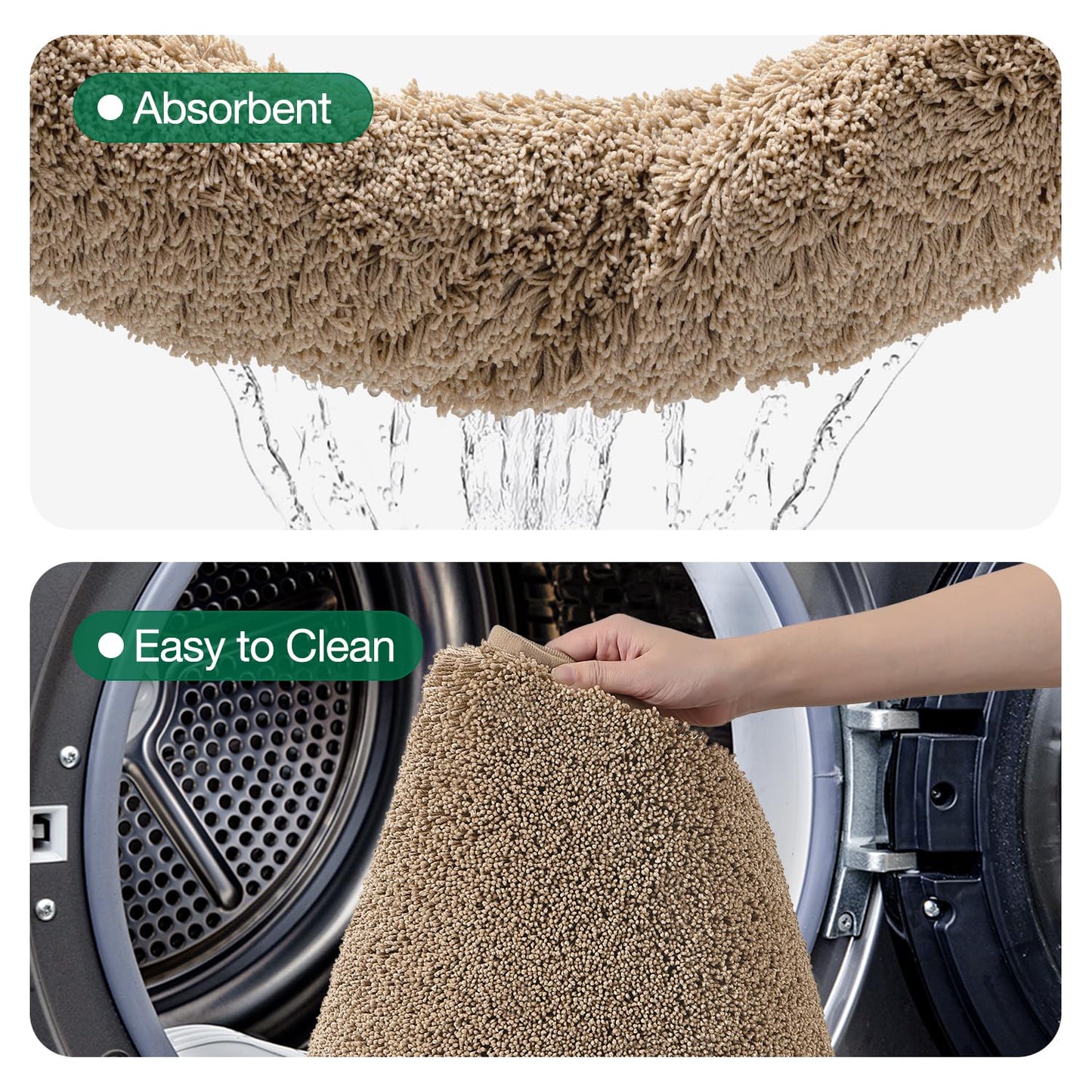 LUMI Beige Bathroom Rugs with Rubber Backing, 16x24 Absorbent Extra Thick Soft Plush Microfiber Bath Mat, Machine Washable Carpet for Bathroom Shower, Tub, Sink, Hotel