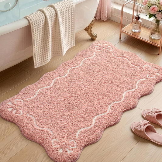 LUMI Scalloped Bathroom Rug, Cute Plush Microfiber Bath Mat, Super Absorbent & Quick Dry Shower Mat, Machine Washable Floor Carpet for Tub
