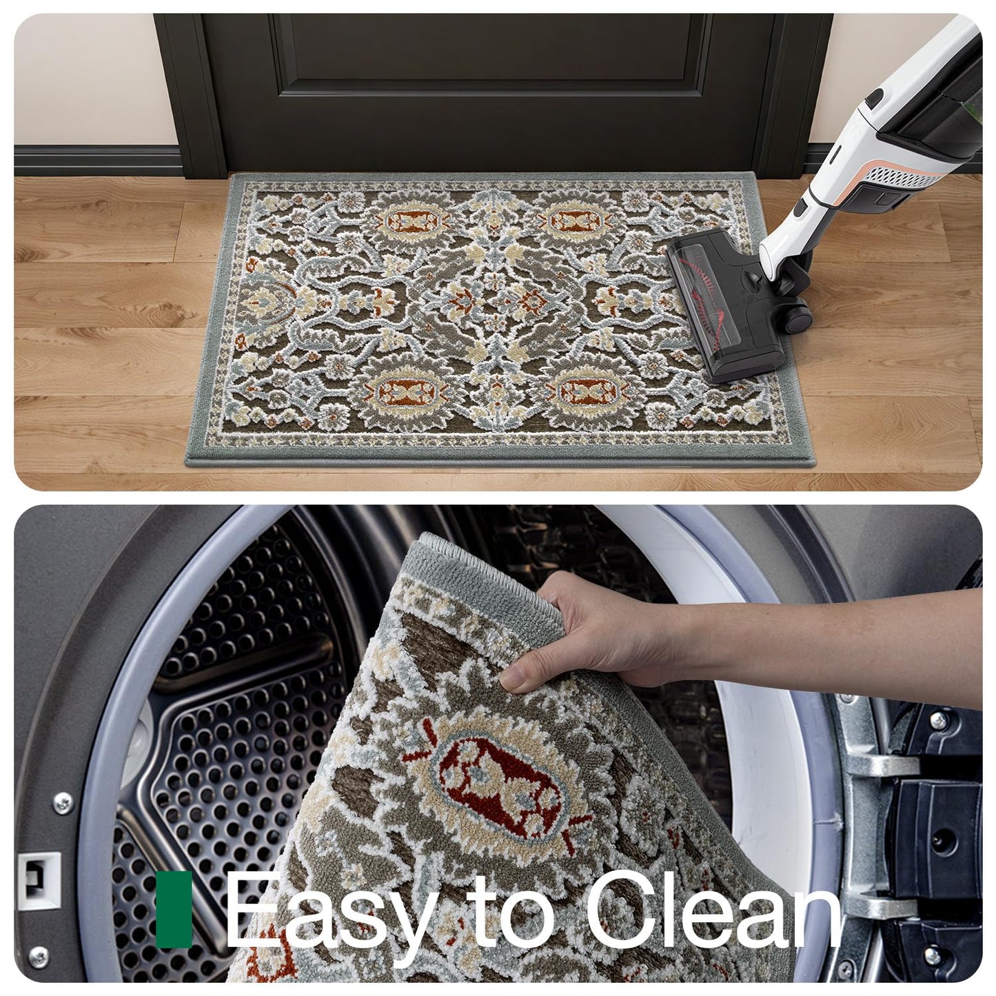LUMI Indoor Door Mat for Entrance 17x30, Luxury Front Doormat with Non-Slip Latex Rubber Backing, Soft Washable Dirt Trapper, Flower Bliss (Folded Package)