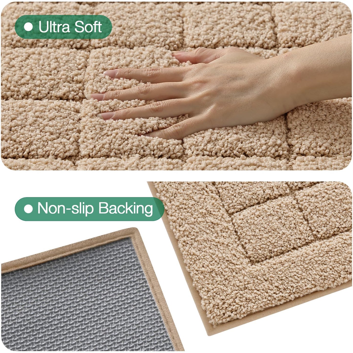 LUMI Modern Bathroom Rug, Serene Grid Series.
