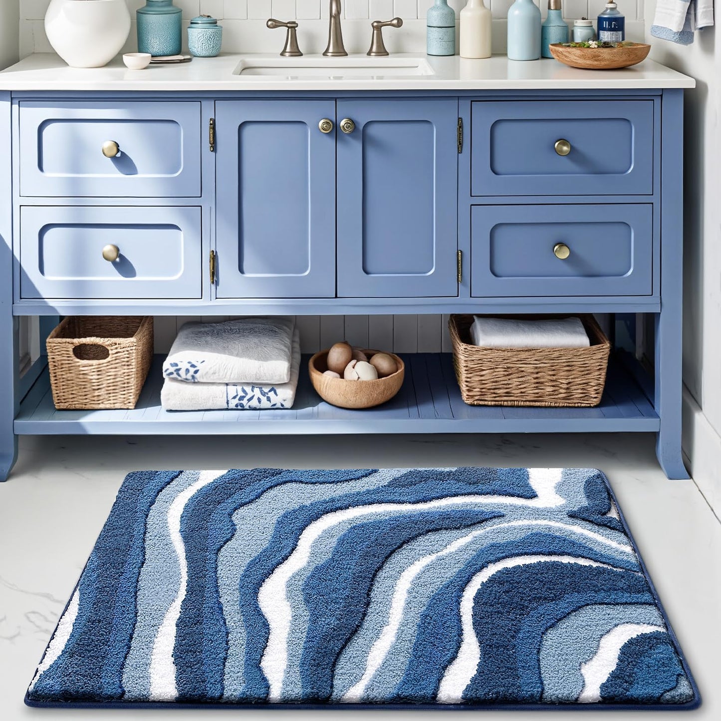 Bathroom Rugs, Non Slip Bath Mat Ultra Soft Washable Absorbent Quick Dry, Ocean Theme Collection