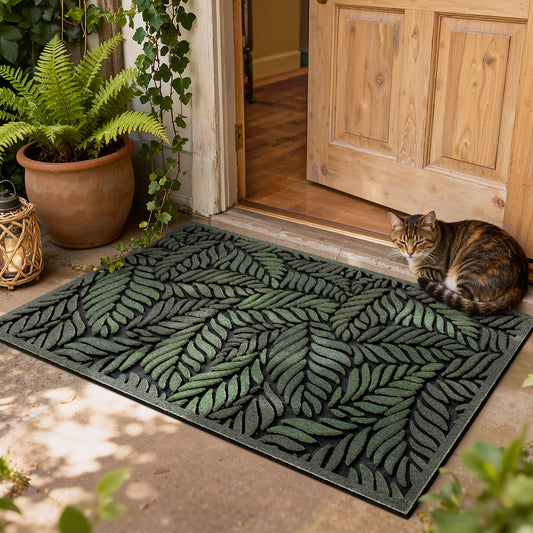 Entrance Doormat, Thick Natural Rubber Back, Stain and Fade Resistant, Nature Impression Collection - Fallen Leaves
